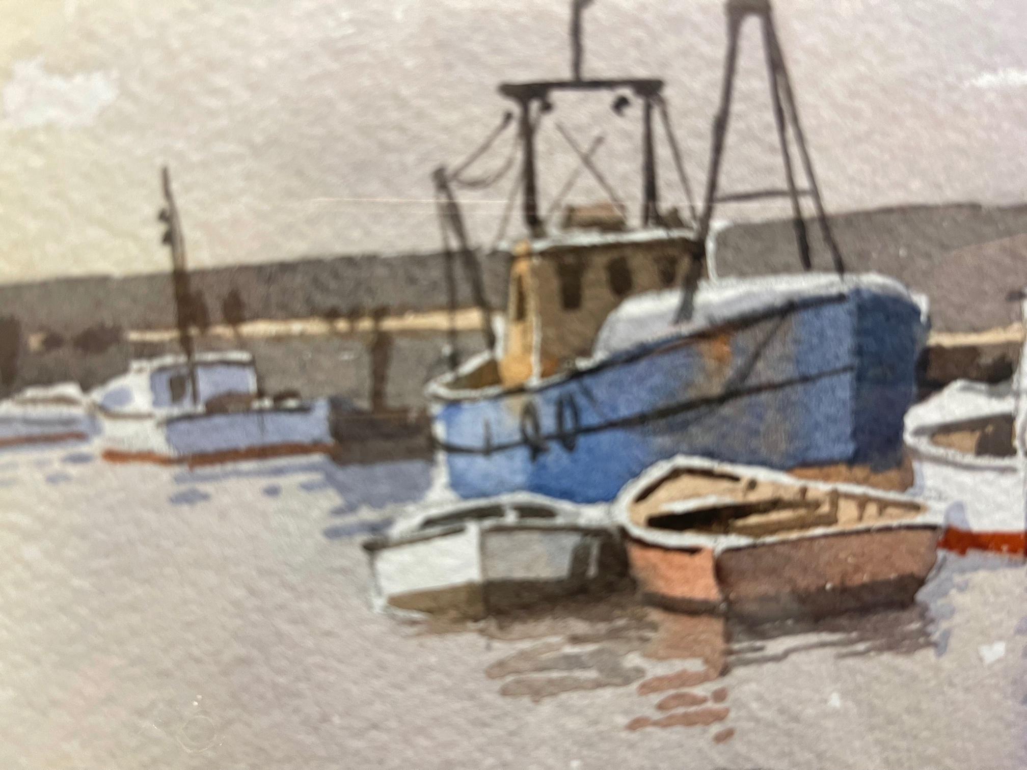 Mid-Century Modern Don Micklethwaite Boats in a Harbour at Low Tide Watercolor on Paper British