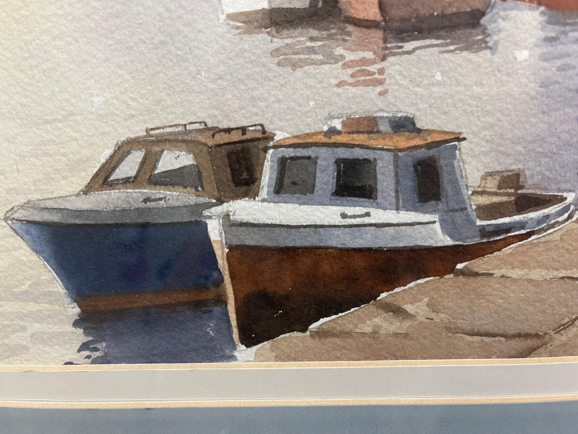 Hand-Painted Don Micklethwaite Boats in a Harbour at Low Tide Watercolor on Paper British