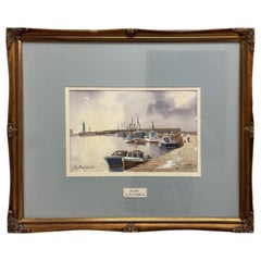 Don Micklethwaite Boote in einem Hafen at Low Tide, Aquarell auf Papier, Britisch