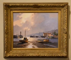 Pintura al óleo de Don Micklethwaite "Atardecer en el puerto"