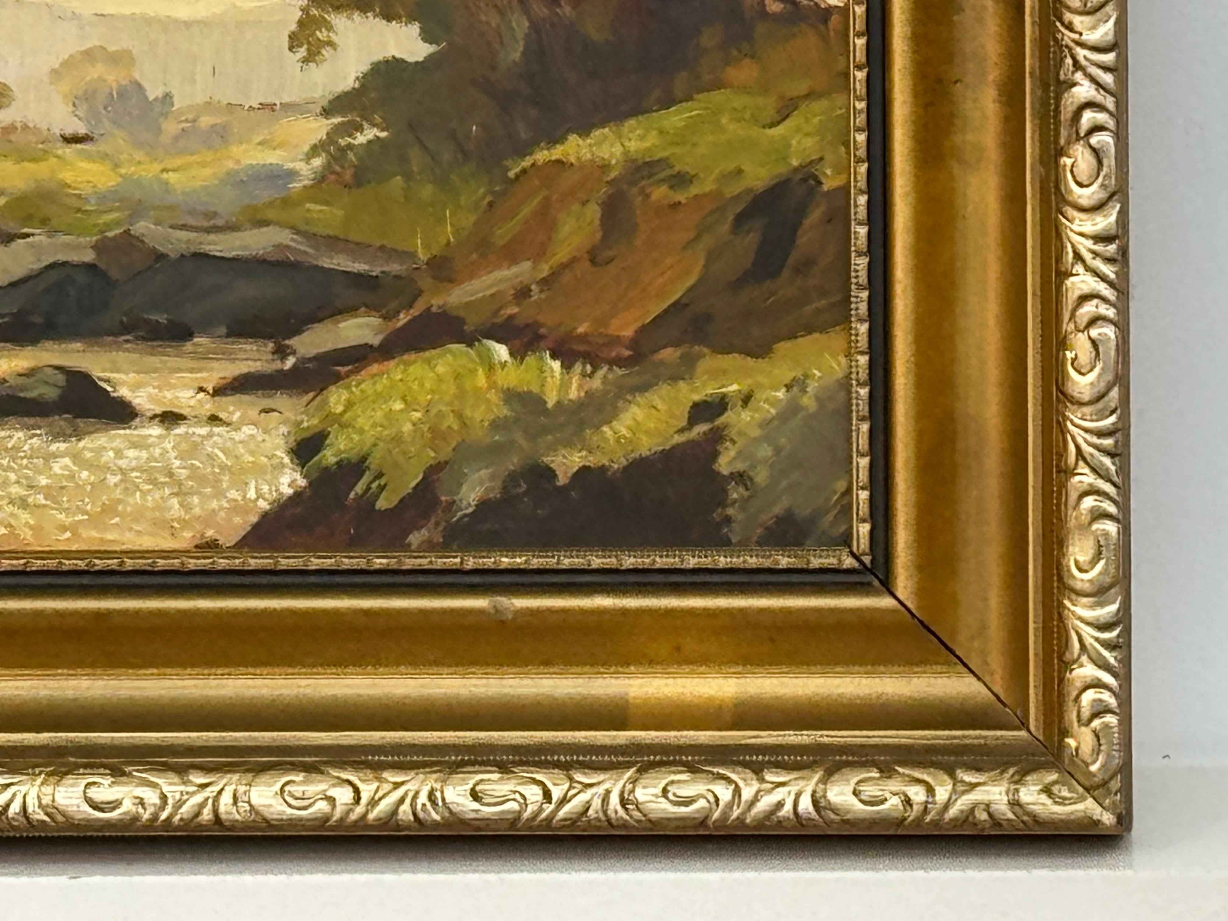 Óleo Vintage Paisaje fluvial en la campiña inglesa - Arte británico del siglo XX en venta 5