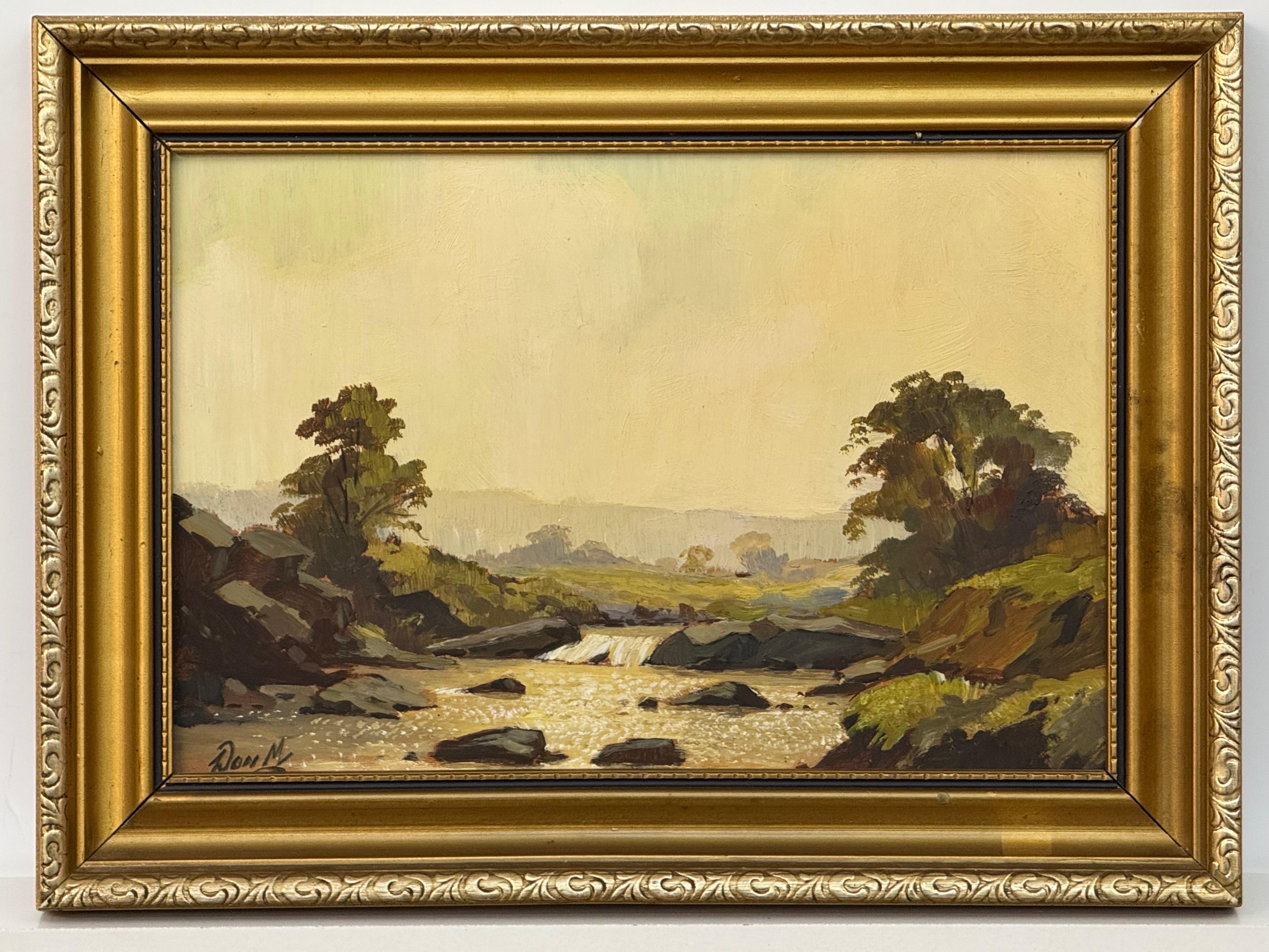 Óleo Vintage Paisaje fluvial en la campiña inglesa - Arte británico del siglo XX en venta 8