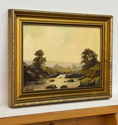 Vintage River Landscape Oil in English Countryside - 20th Century British Art