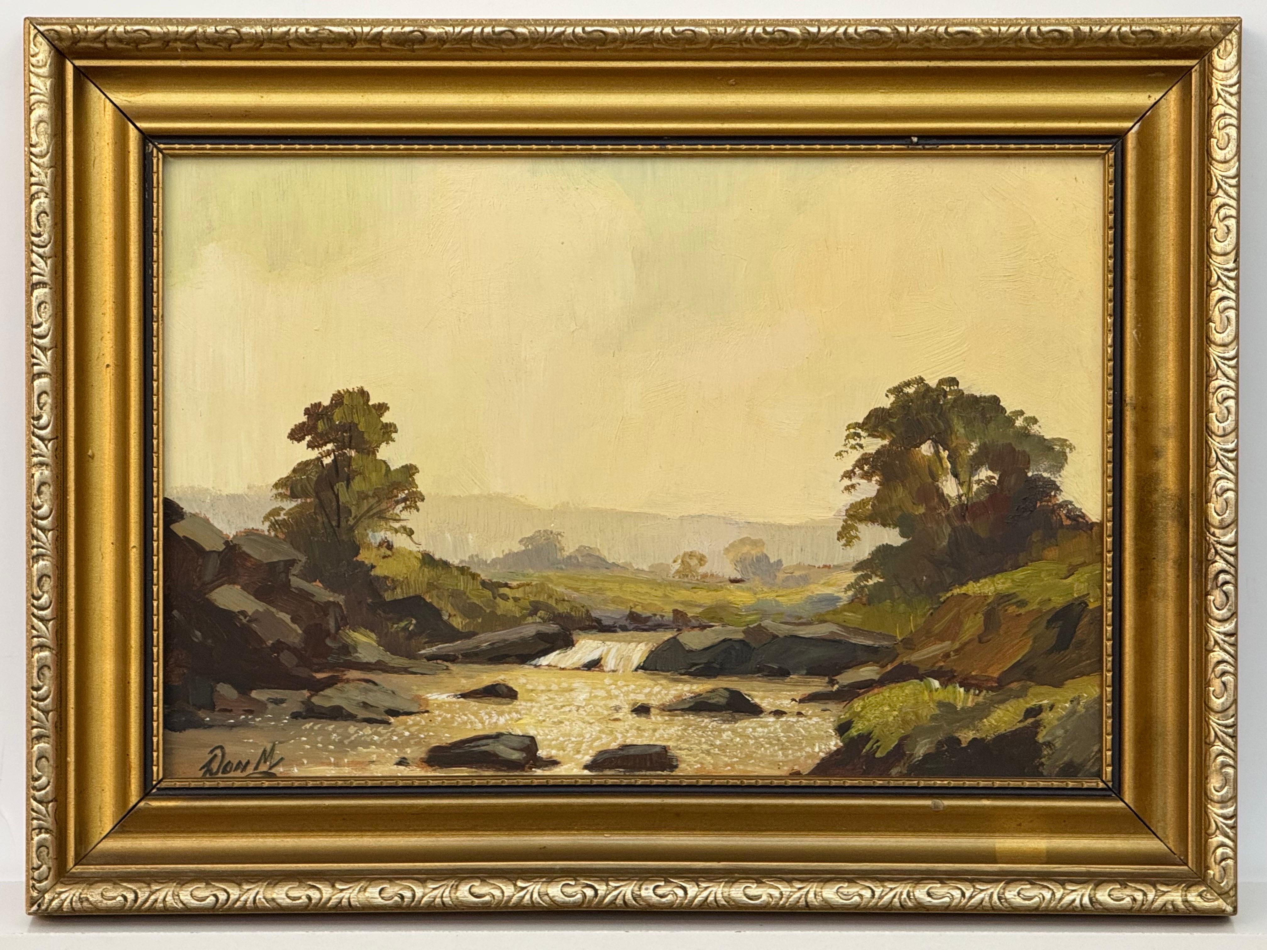 Óleo Vintage Paisaje fluvial en la campiña inglesa - Arte británico del siglo XX en venta 3