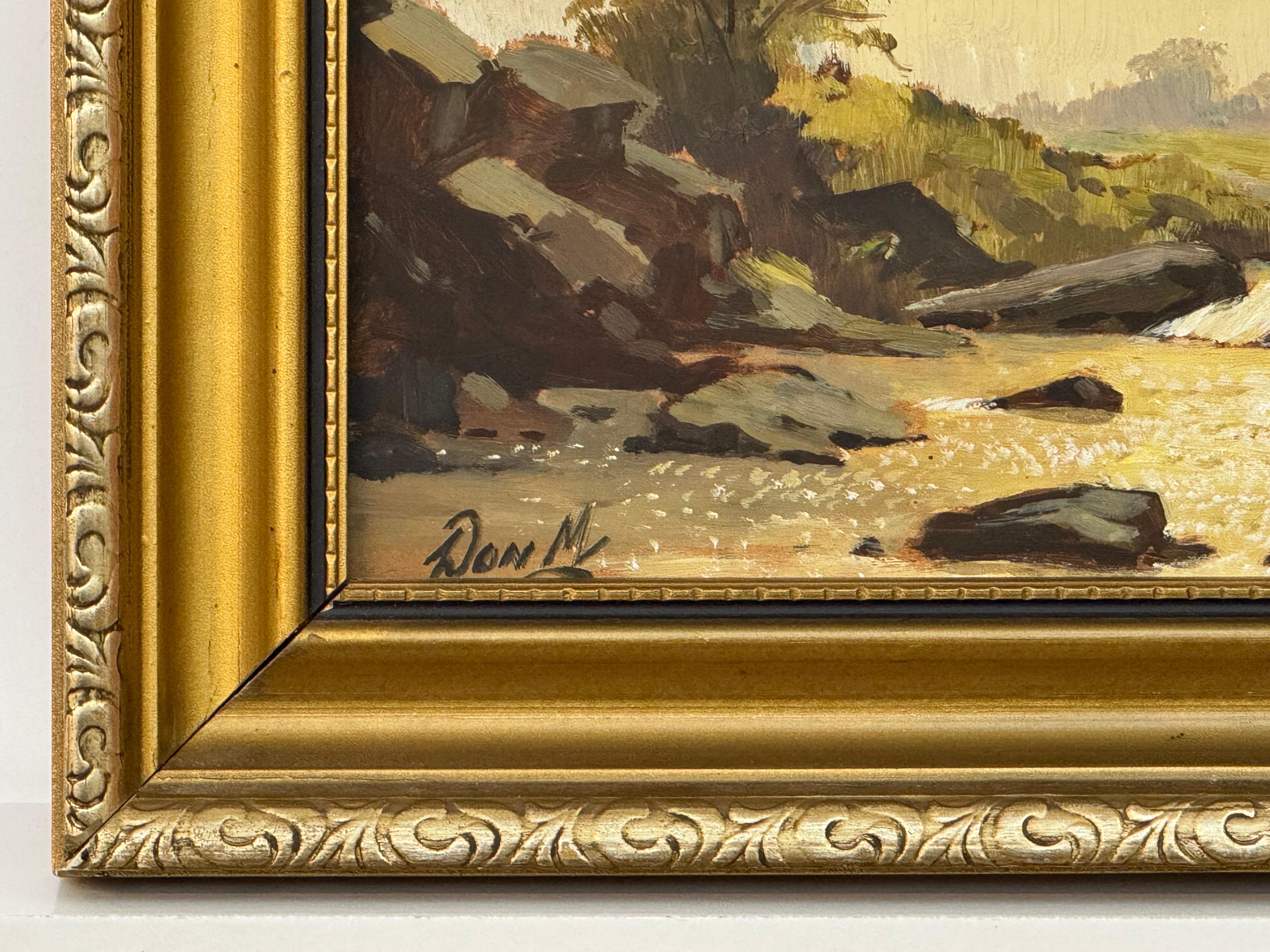 Óleo Vintage Paisaje fluvial en la campiña inglesa - Arte británico del siglo XX en venta 4