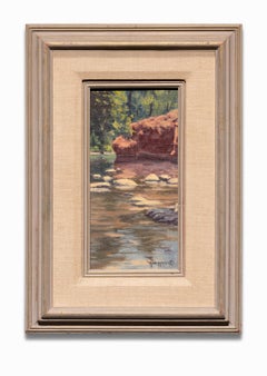 Vintage "Oak Creek No. 2", Windowed Landscape Painting, Oil on Board