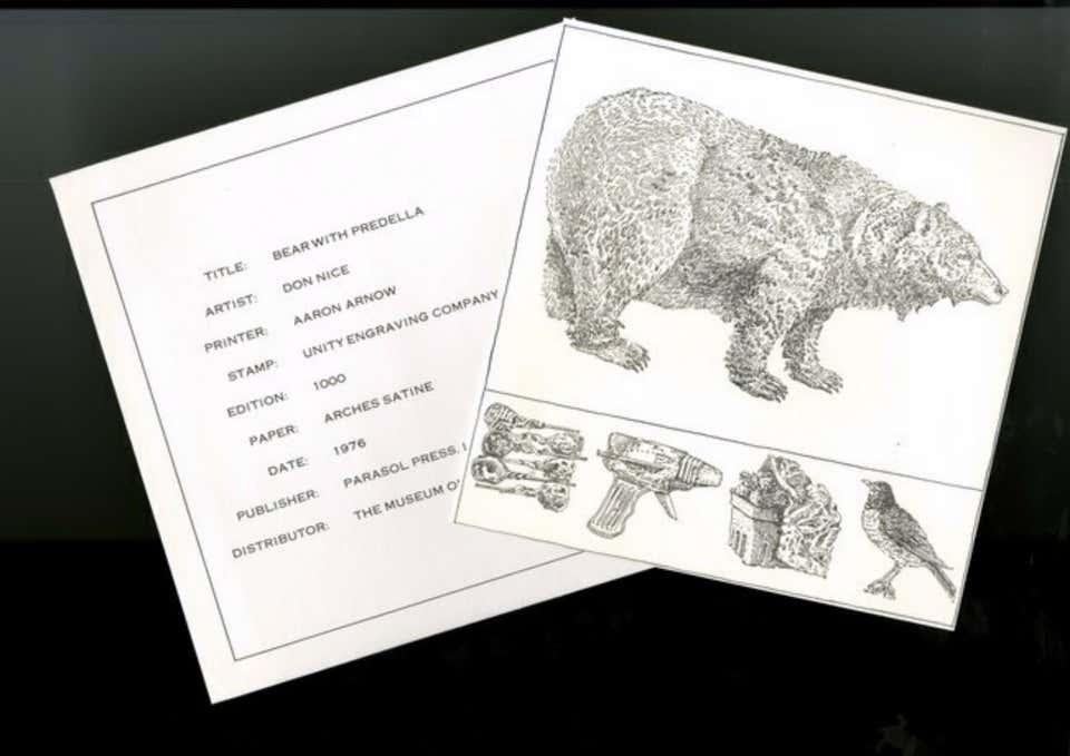 Bear with Predella, Rubber Stamp Print on Arches Satine with Envelope Ed of 1000
