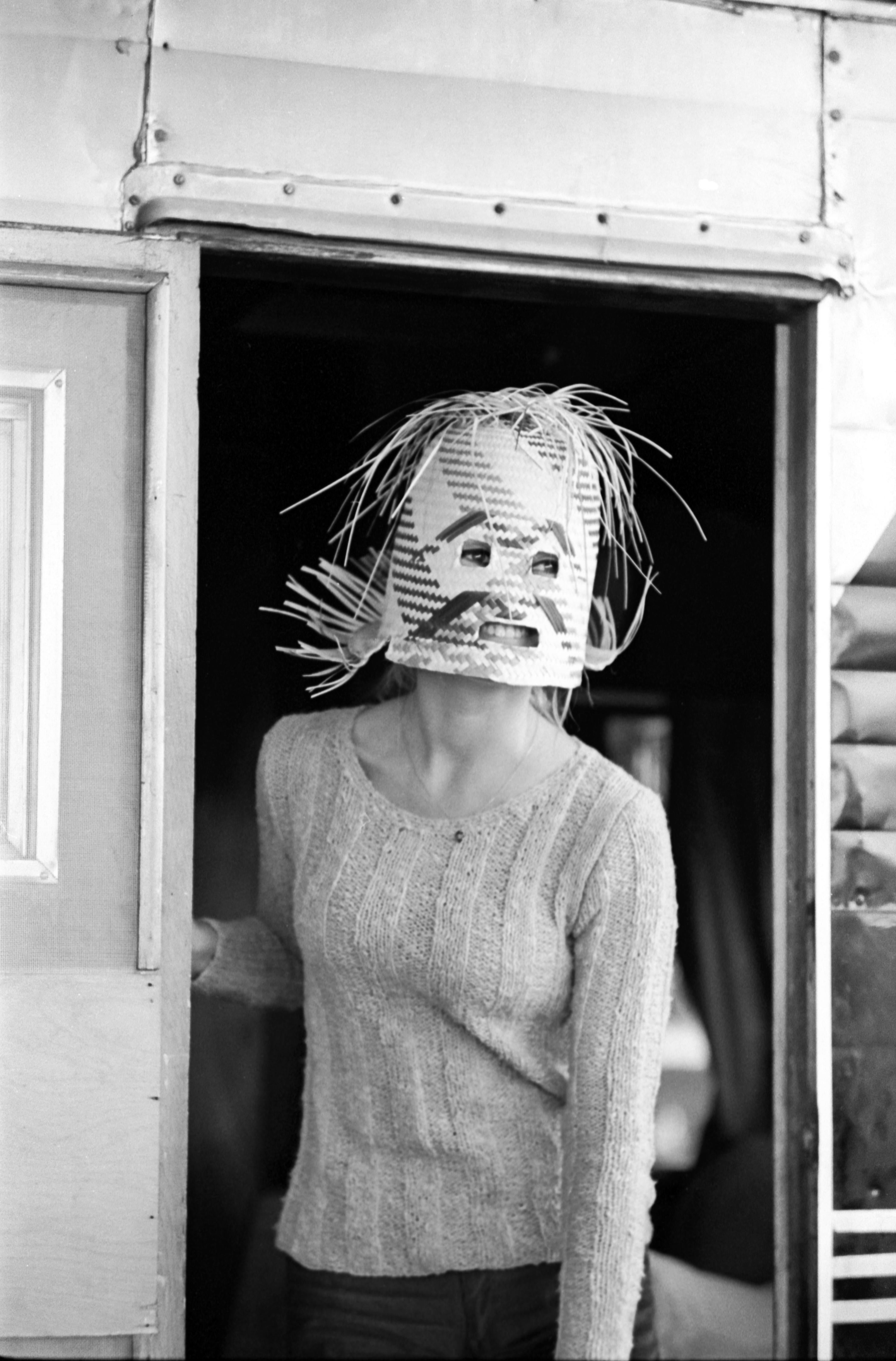Don Ornitz Portrait Photograph - Brigitte Bardot in Scary Mask Behind the Scenes of Viva Maria Fine Art Print
