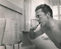 Kirk Douglas Reading Script While Brushing His Teeth Fine Art Print