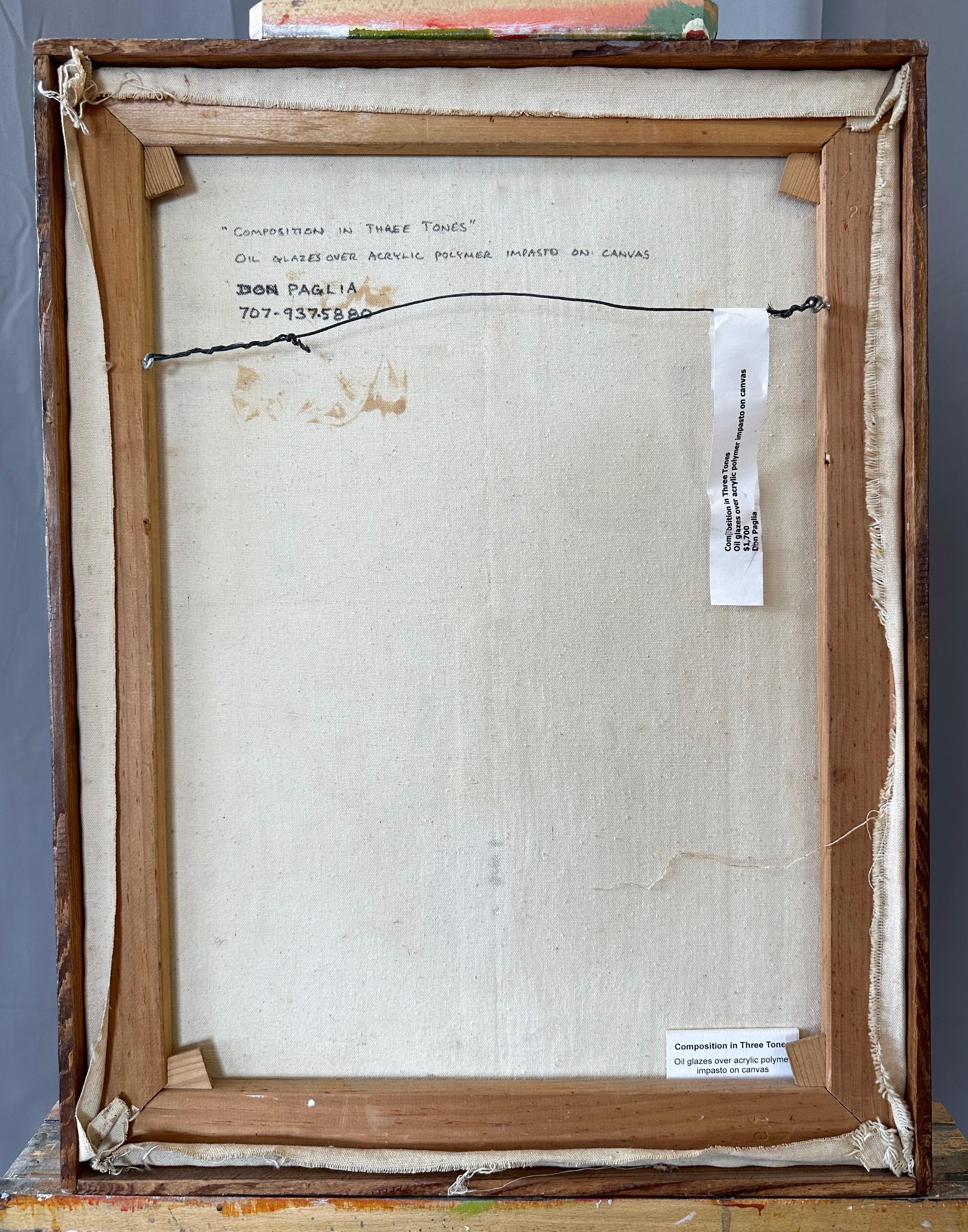 Don Paglia, Composition en trois tons, peinture réaliste en trompe-l'Oeil, 1980 en vente 6