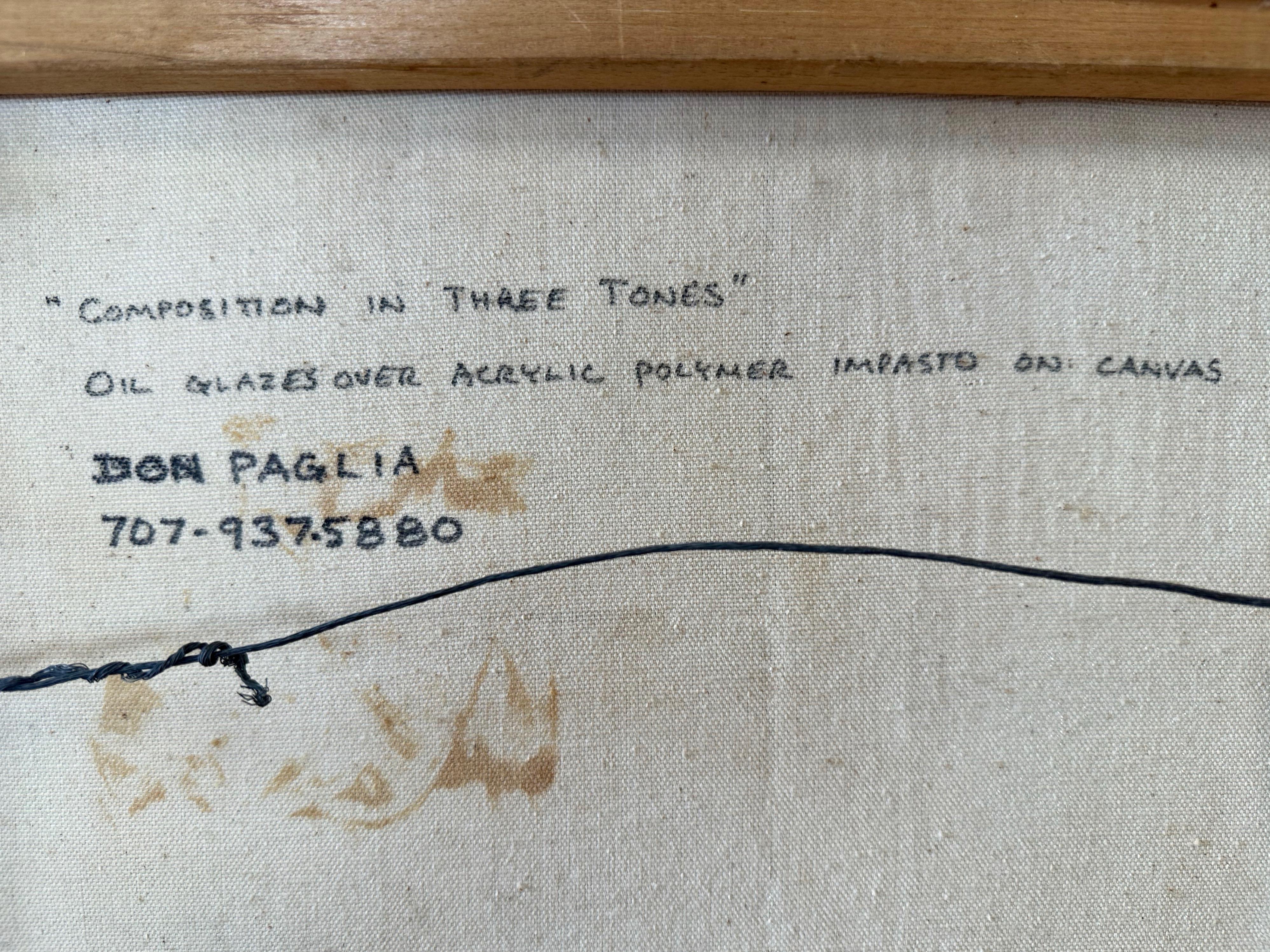Don Paglia, Composition en trois tons, peinture réaliste en trompe-l'Oeil, 1980 en vente 7