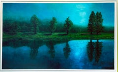 Coeur d'Alenes Trail - Serene Landscape in Rich Greens and Blues, Oil on Canvas