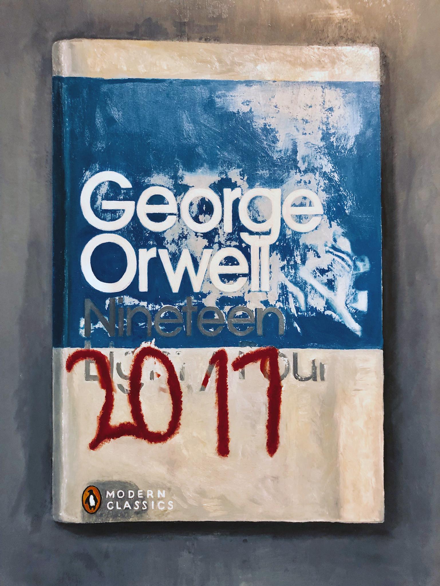 Don Pollack Landscape Painting - George Orwell, 2017 - Original Oil Painting of Fictional Oversized Book Cover