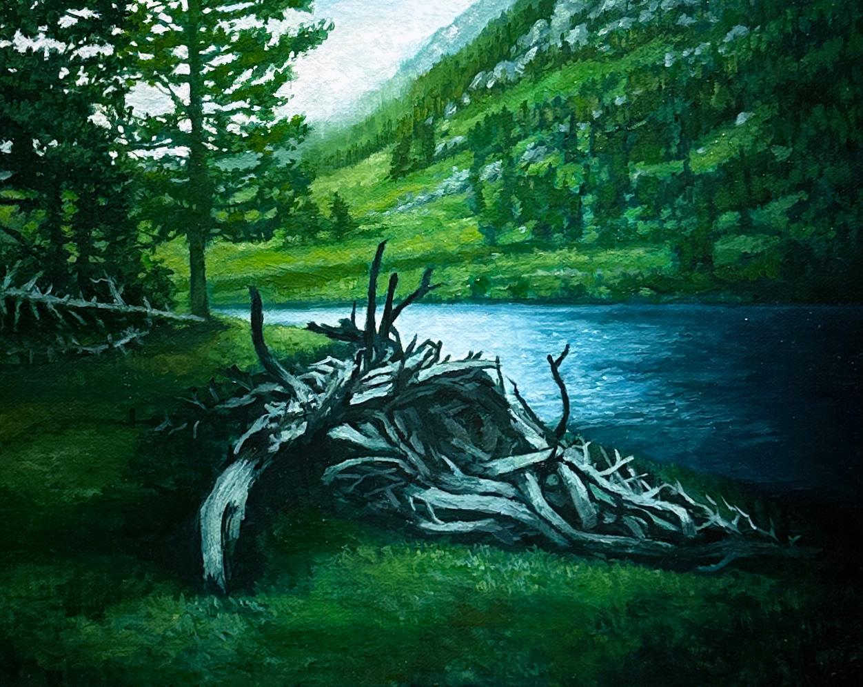 Lily Lake, Parque Nacional de las Montañas Rocosas, CO, Óleo original sobre lienzo, enmarcado - Painting de Don Pollack