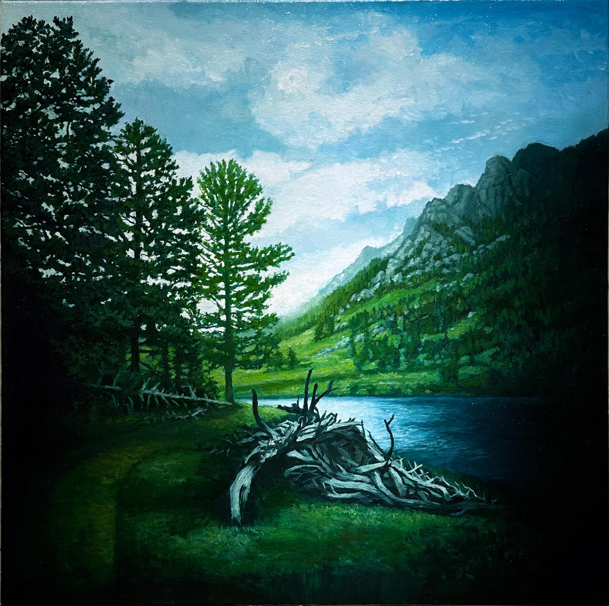 Landscape Painting de Don Pollack - Lily Lake, Parque Nacional de las Montañas Rocosas, CO, Óleo original sobre lienzo, enmarcado