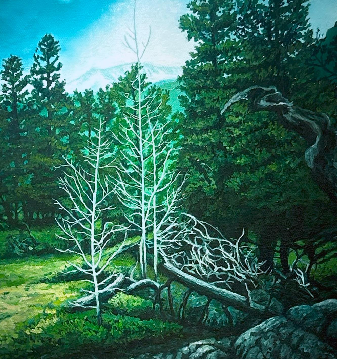 Montaña Lirio, Bosque Secreto, Parque Nacional de las Montañas Rocosas, Óleo original, Enmarcado en venta 2