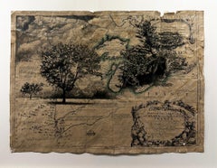New France and Labrador - Graphite Drawing, Landscape, On Antiqued Map