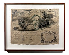 New France and Labrador - Graphite Drawing, Landscape, On Antiqued Map
