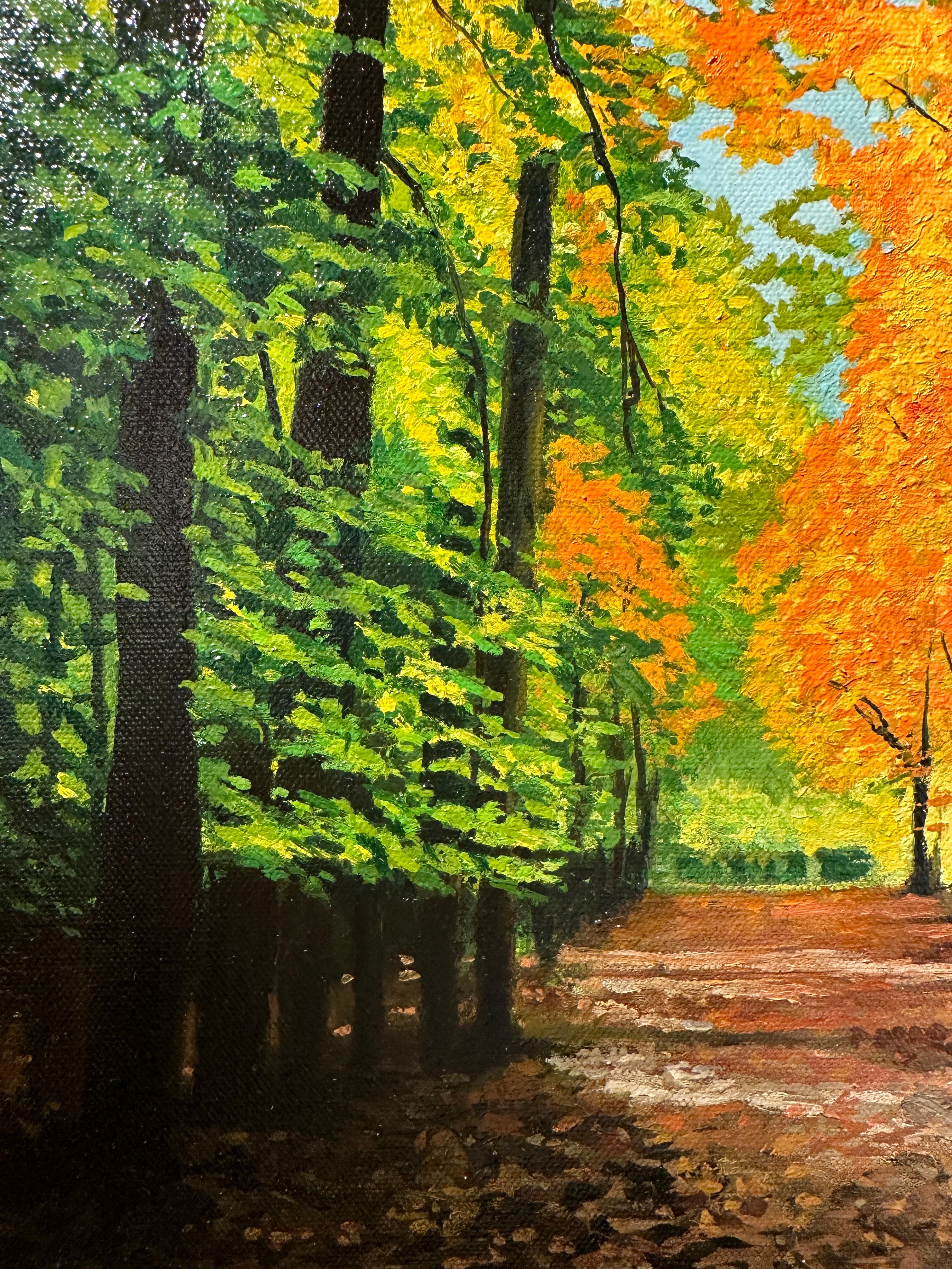 Sentiero del Branch settentrionale, Riserva Forestale della Contea di Cook, Illinois, Olio originale, incorniciato - Painting di Don Pollack
