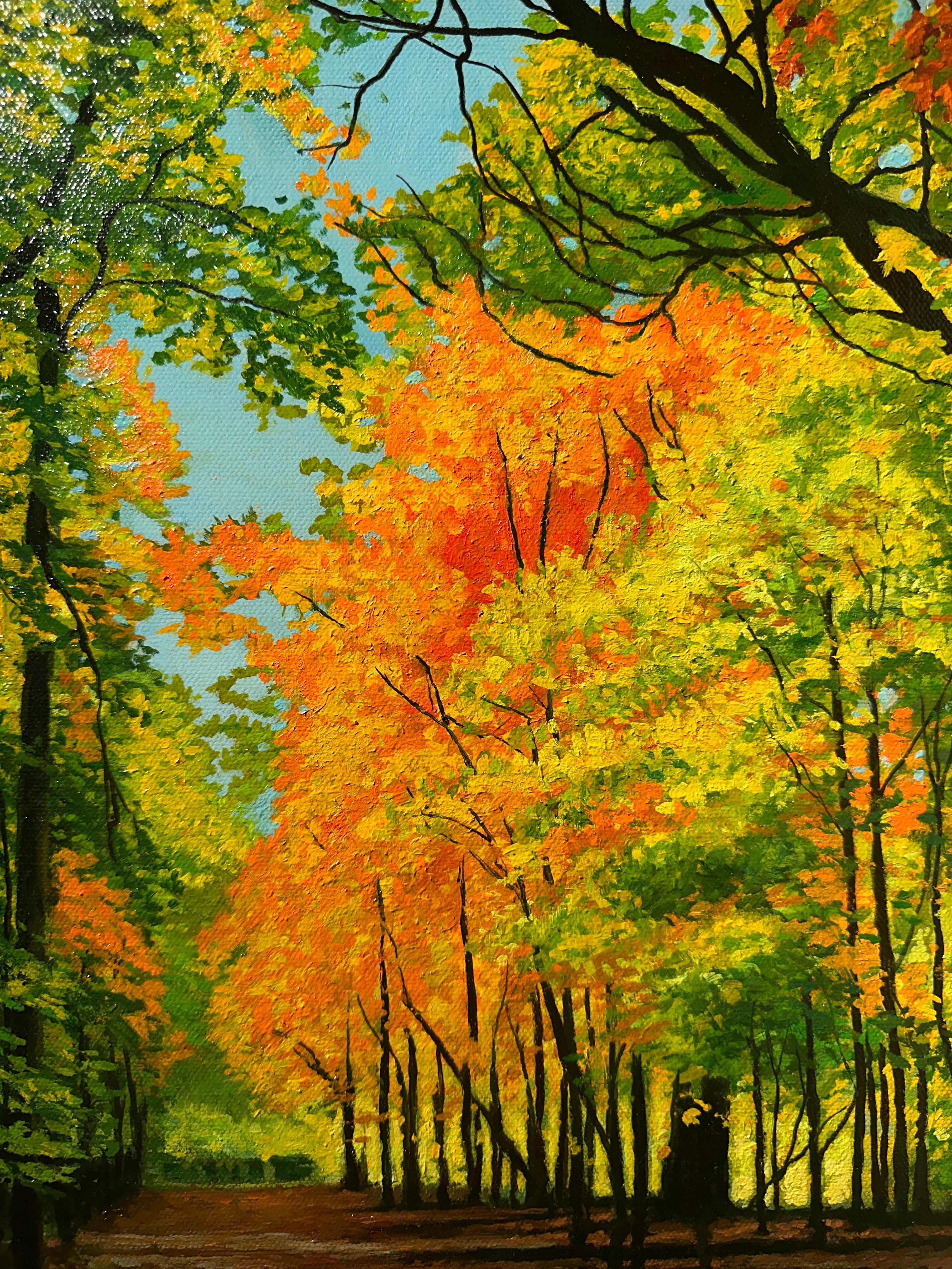 Sentiero del Branch settentrionale, Riserva Forestale della Contea di Cook, Illinois, Olio originale, incorniciato - Painting Contemporaneo di Don Pollack