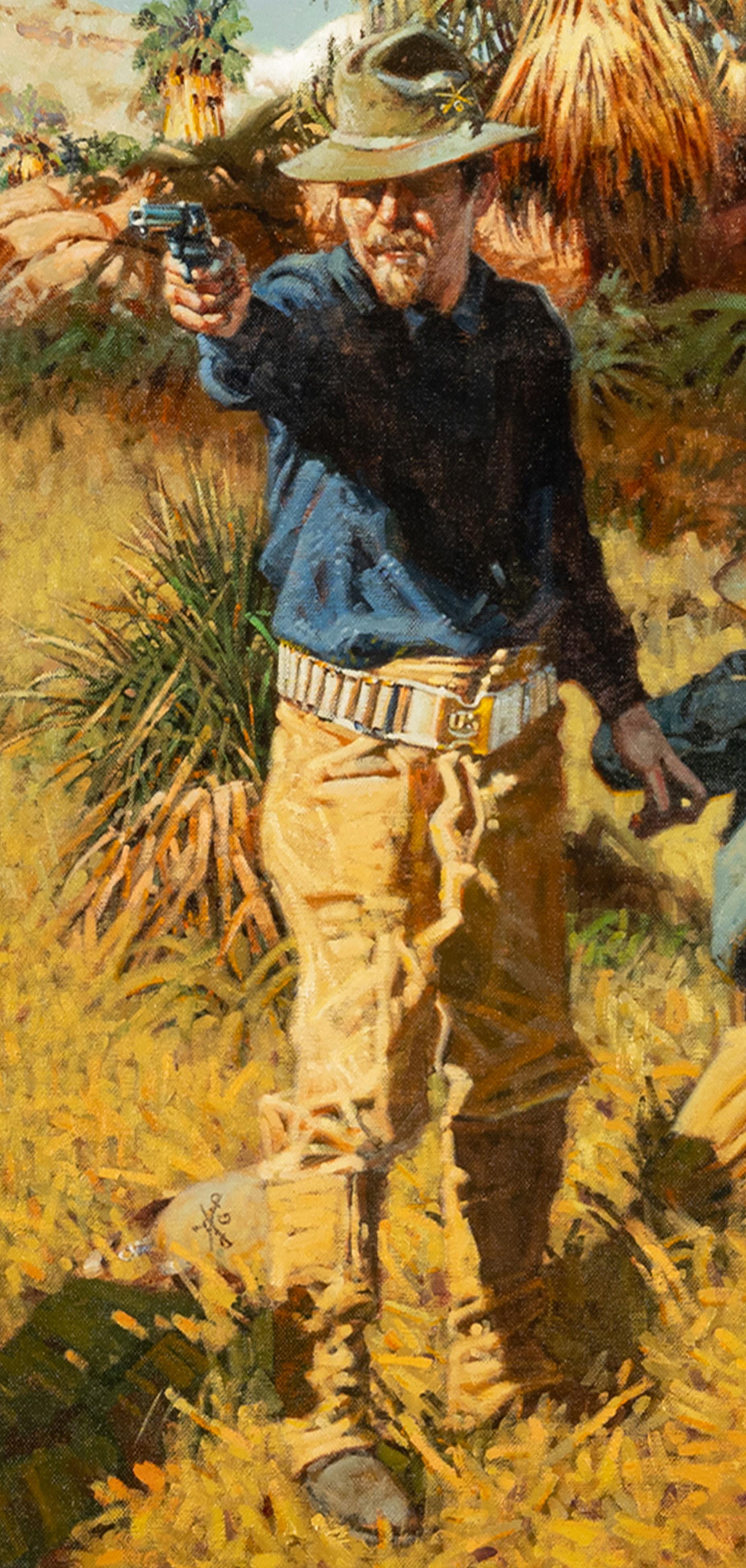 Western Cowboy Oil on Canvas Spanish American War 