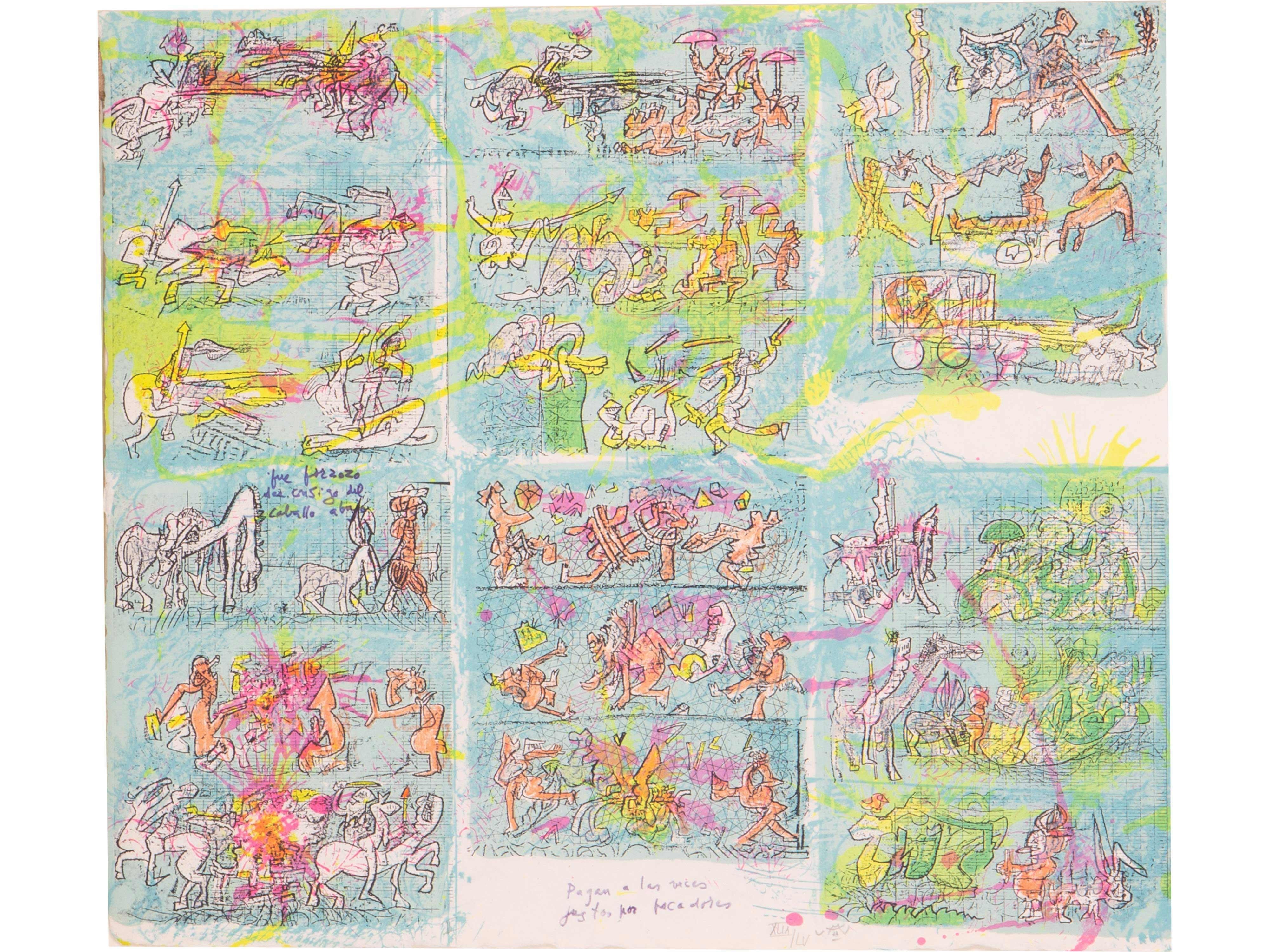 Paper Don Qui folder with 15 color + 10 black and white lithographs by Roberto Matta For Sale