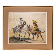 Don Quichotte et Pancho, Huile sur toile, C.I.C., Signé Pauli