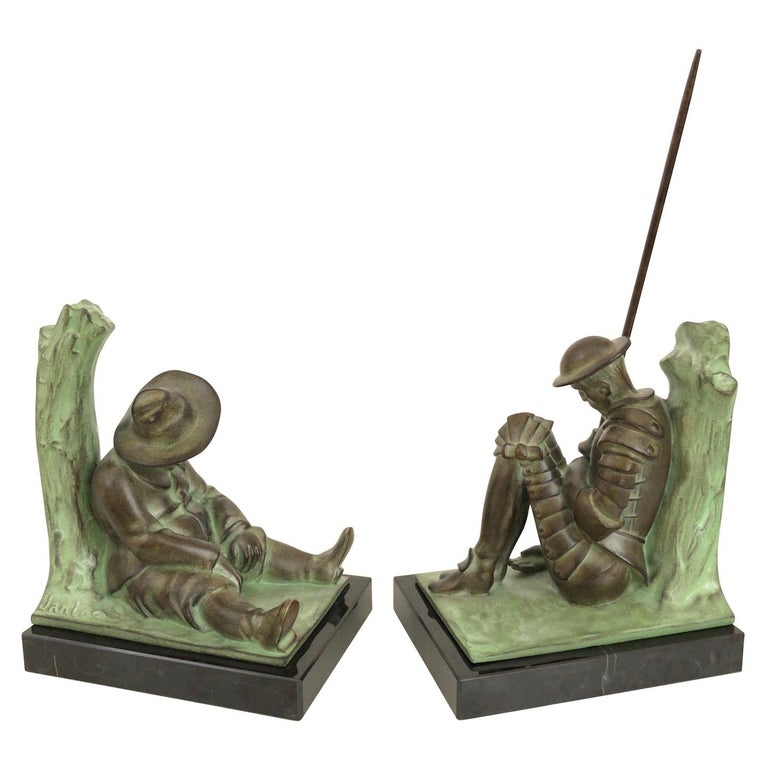 French Don Quichotte and Sancho Panza Art Deco Bookends by Janle for Max Le Verrier For Sale