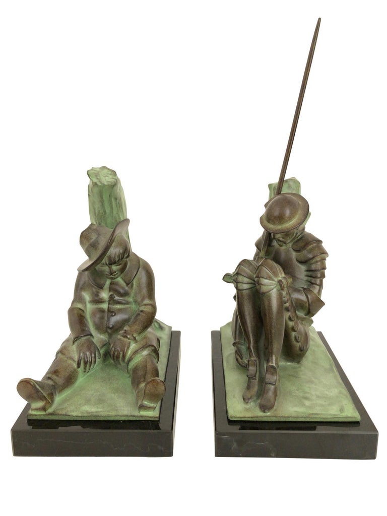 Patinated Don Quichotte and Sancho Panza Art Deco Bookends by Janle for Max Le Verrier For Sale