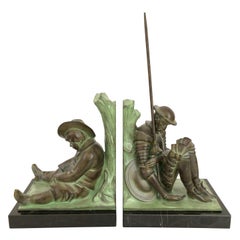 Don Quichotte and Sancho Panza Art Deco Bookends by Janle for Max Le Verrier