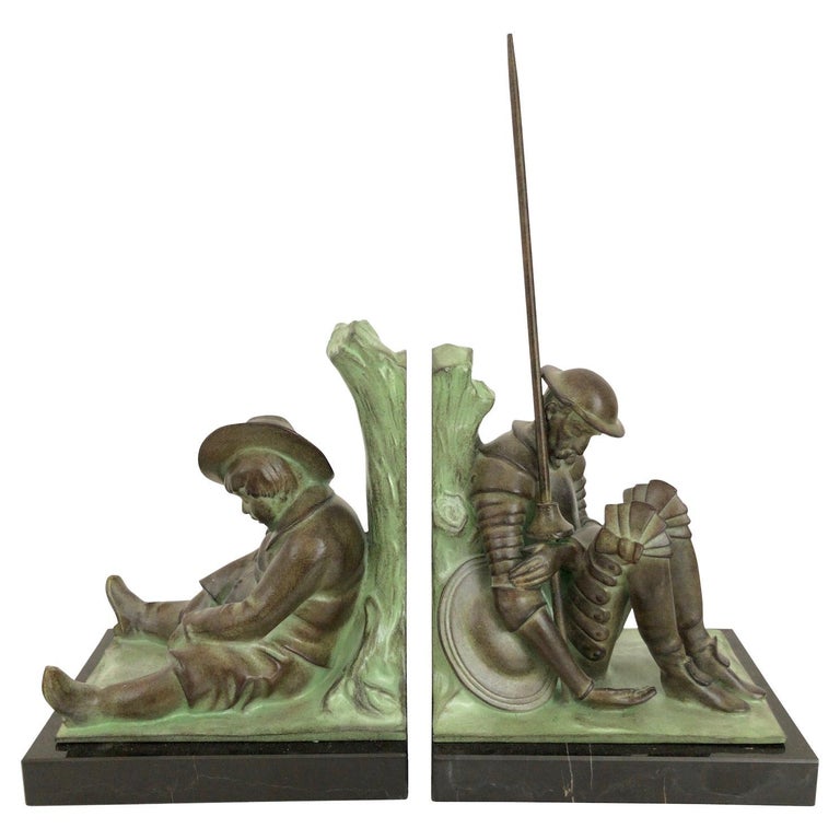 Don Quichotte and Sancho Panza Art Deco Bookends by Janle for Max Le Verrier For Sale