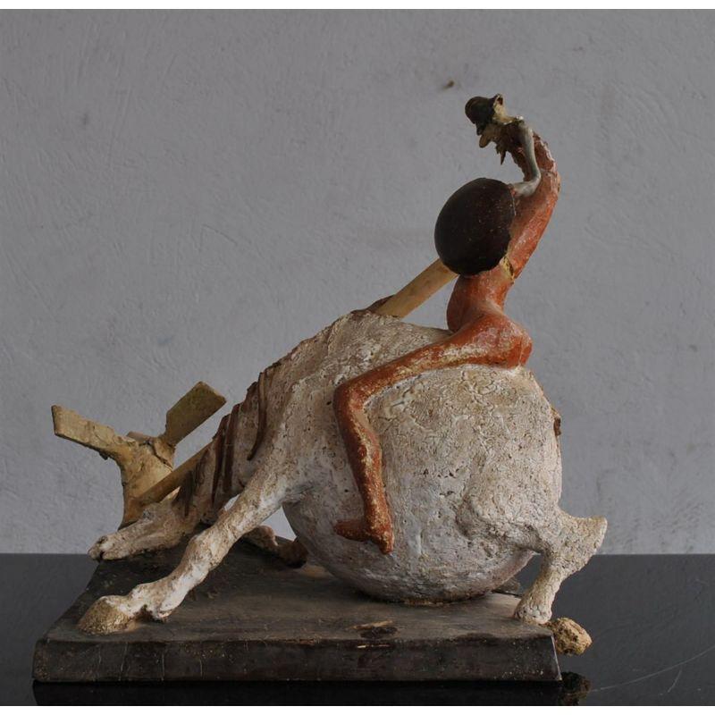 Earthenware Don Quixote: 20th Century Enamelled Ceramic Sculpture For Sale