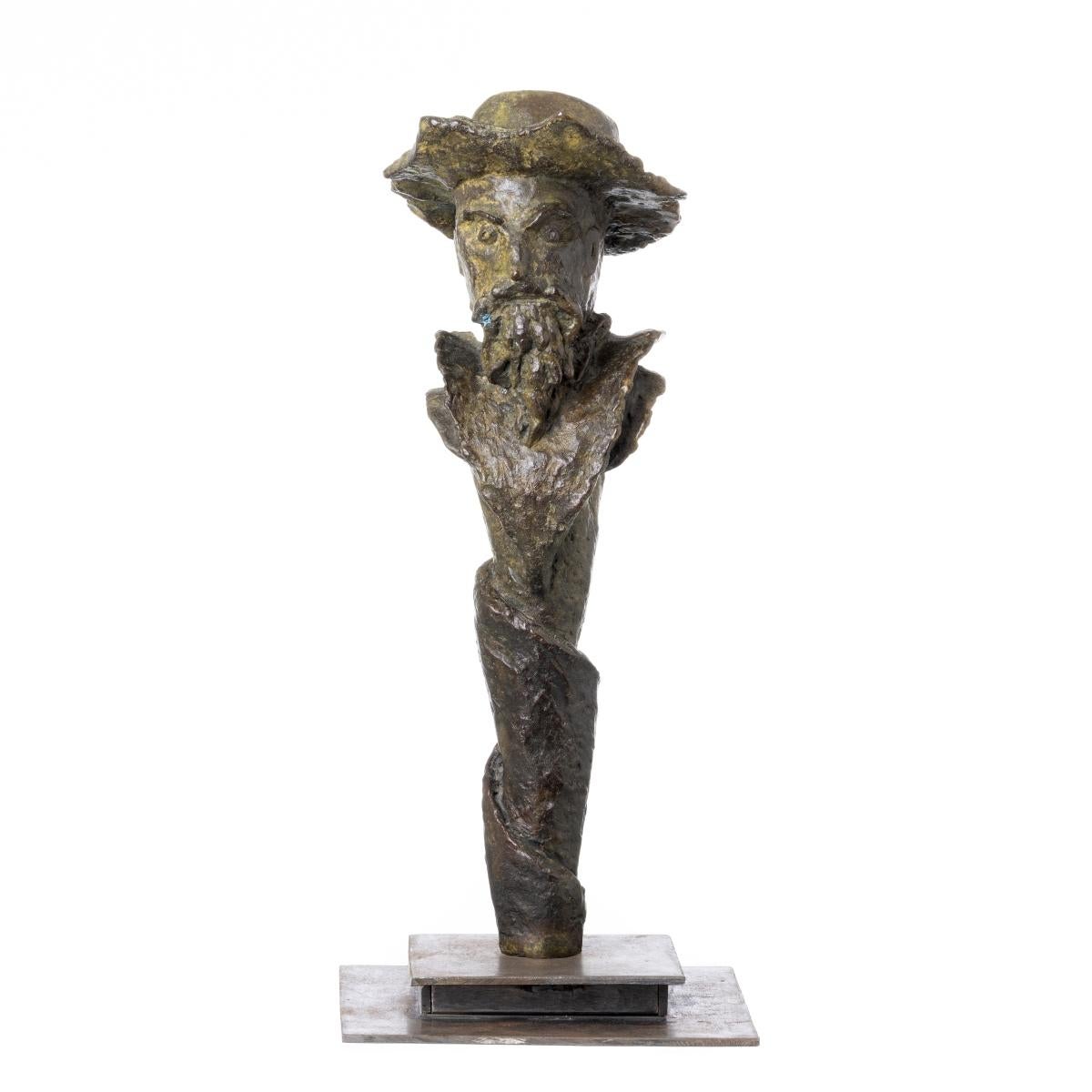 This finely executed bronze sculpture of Don Quixote de la Mancha, the legendary literary figure created by Miguel de Cervantes, captures the spirit of the noble yet idealistic knight. The work presents Don Quixote standing with a dignified