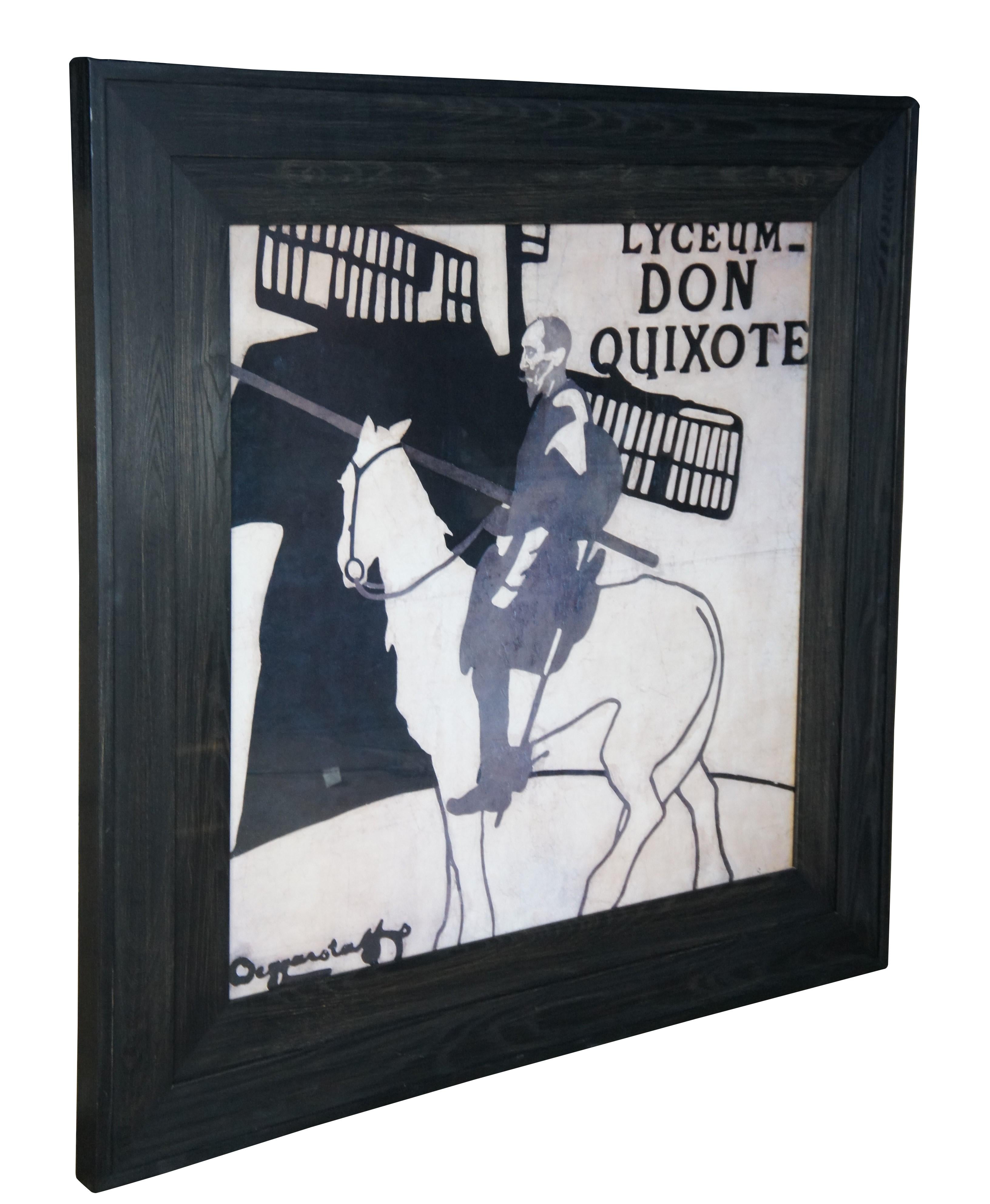 Cartel publicitario enmarcado del Quijote del Liceo, muy grande y de época, de Sir William Nicholson y James Pryde.  Con el tema ecuestre / a caballo de Don Quijote con el poste de justa contra el telón de fondo de un molino de viento.

Este cartel