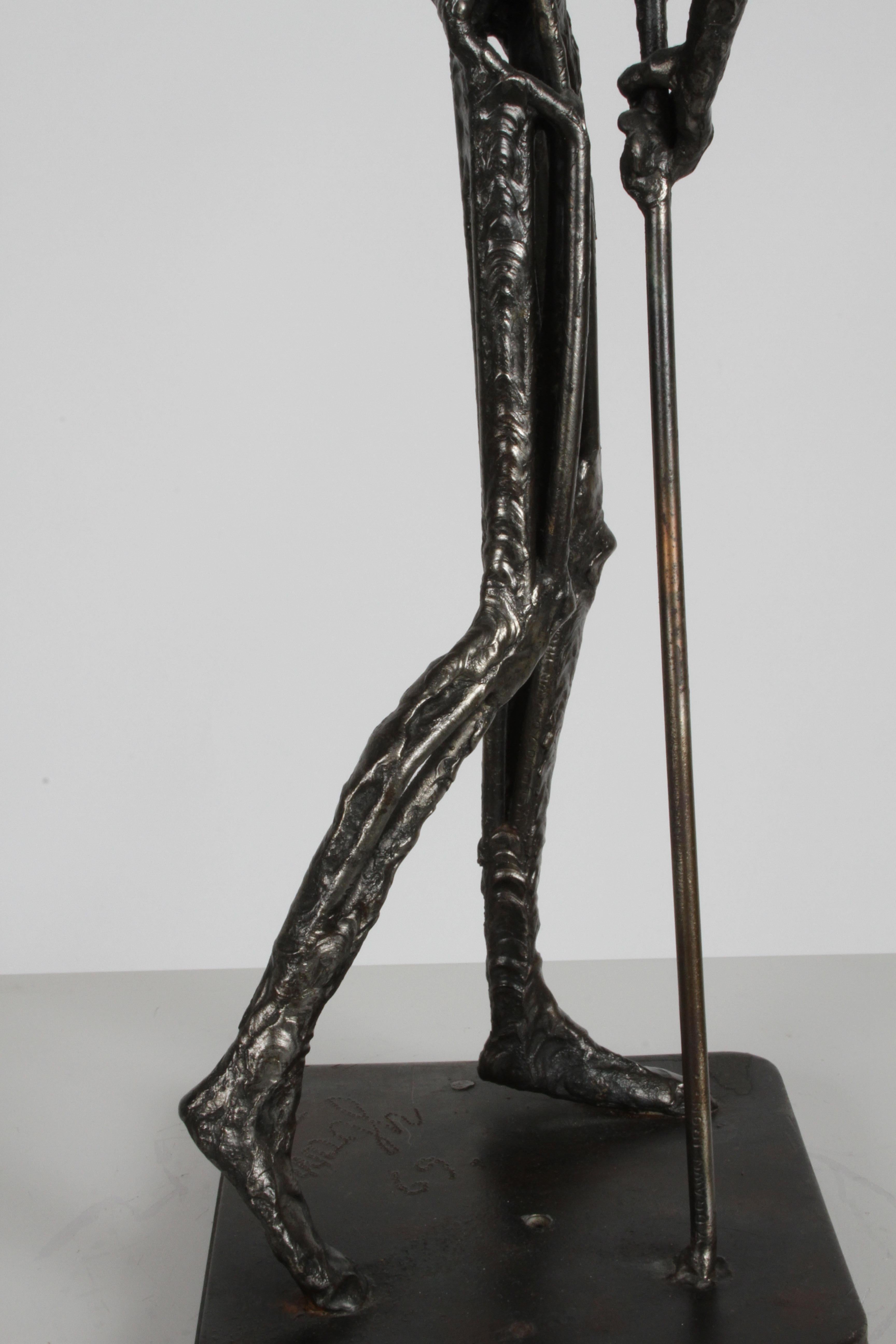 Metal Don Quixote Mid-Century Brutalist Sculpture Signed by Artist Simon Ybarra, 1969
