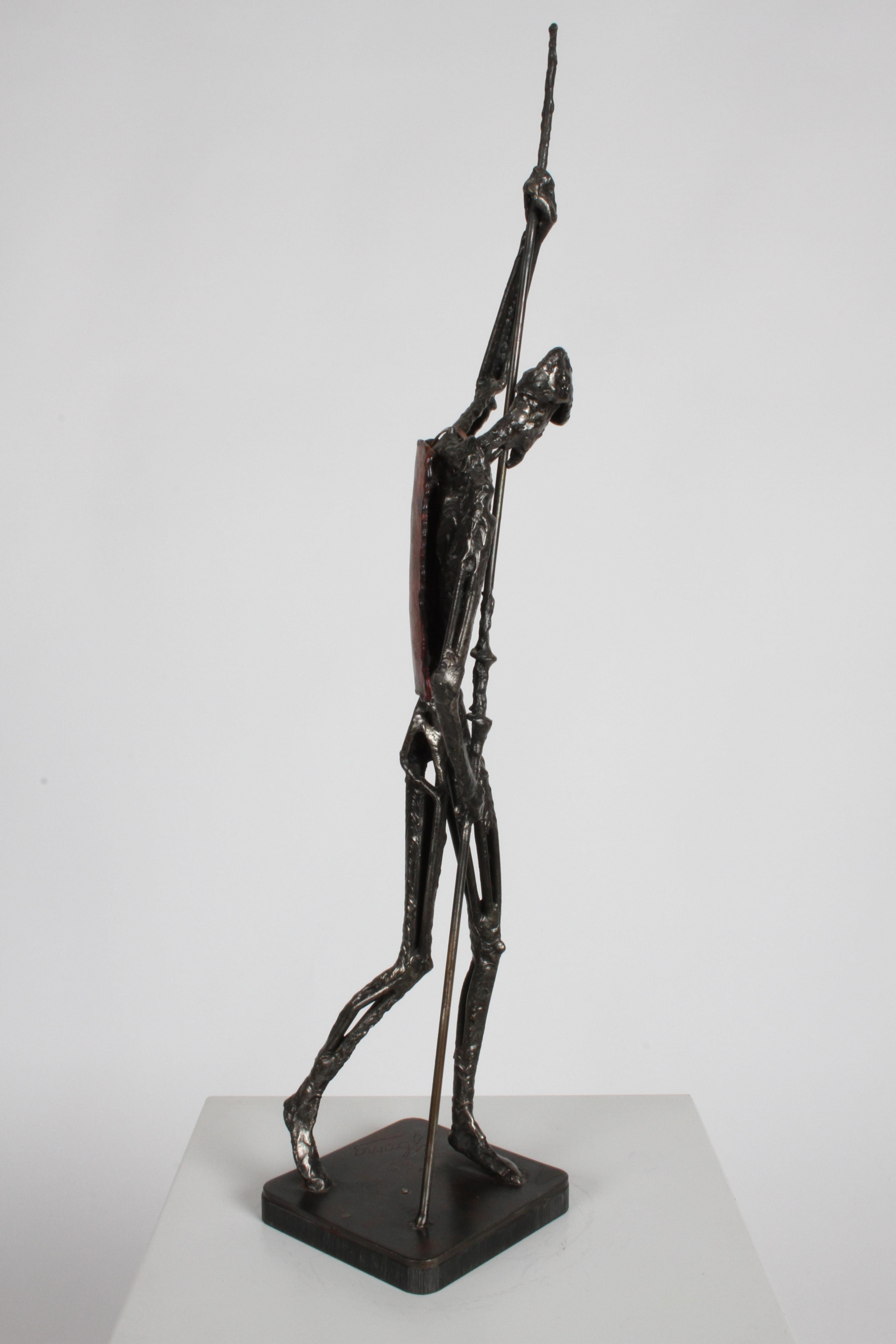 American Don Quixote Mid-Century Brutalist Sculpture Signed by Artist Simon Ybarra, 1969