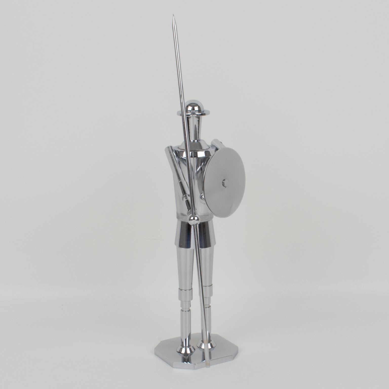 Metal Don Quixote Sancho Panza and Windmill Machine Age Chrome Sculpture, a Trio