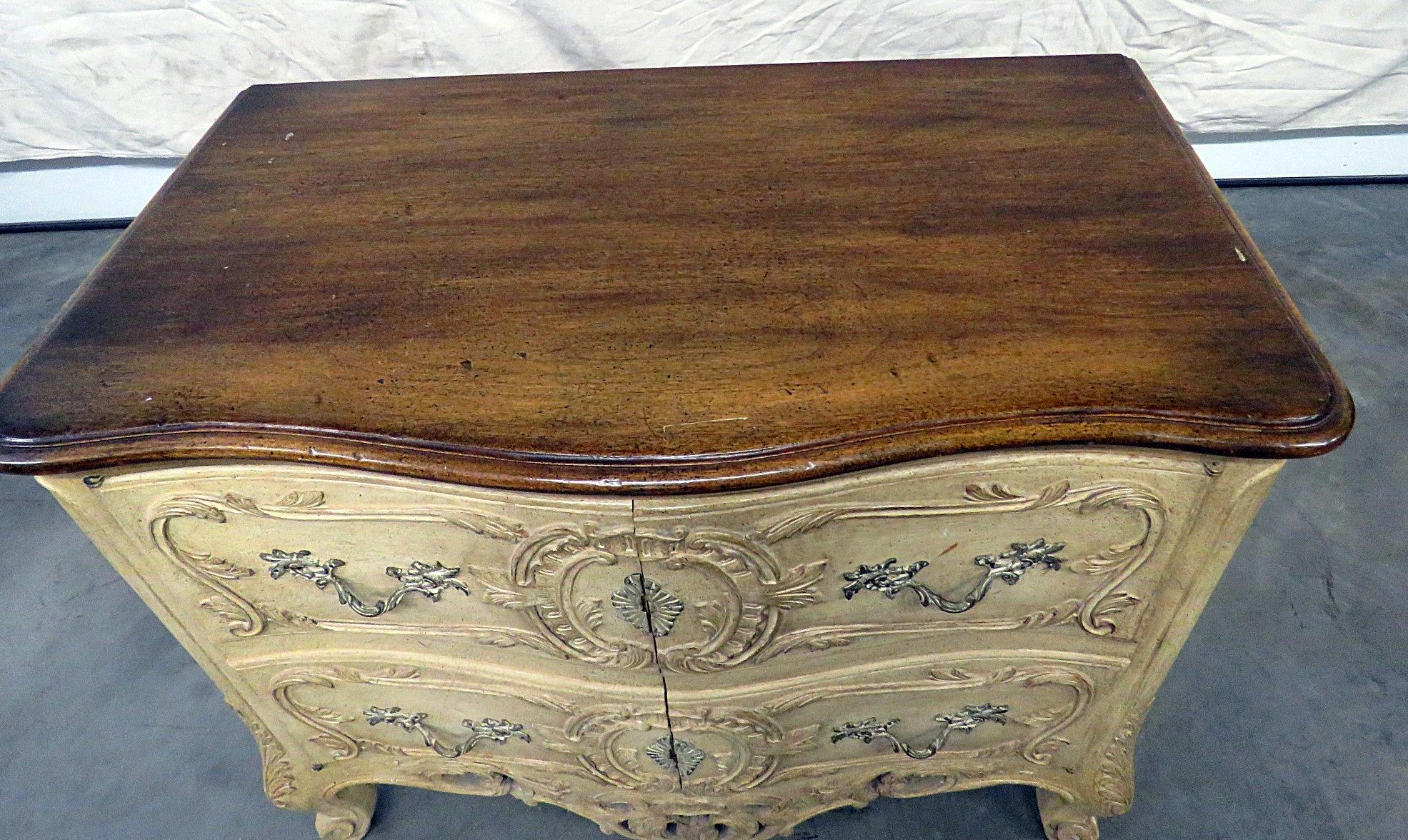 French Provincial Don Rousseau Style French Rococo Painted Carved Chest Commode