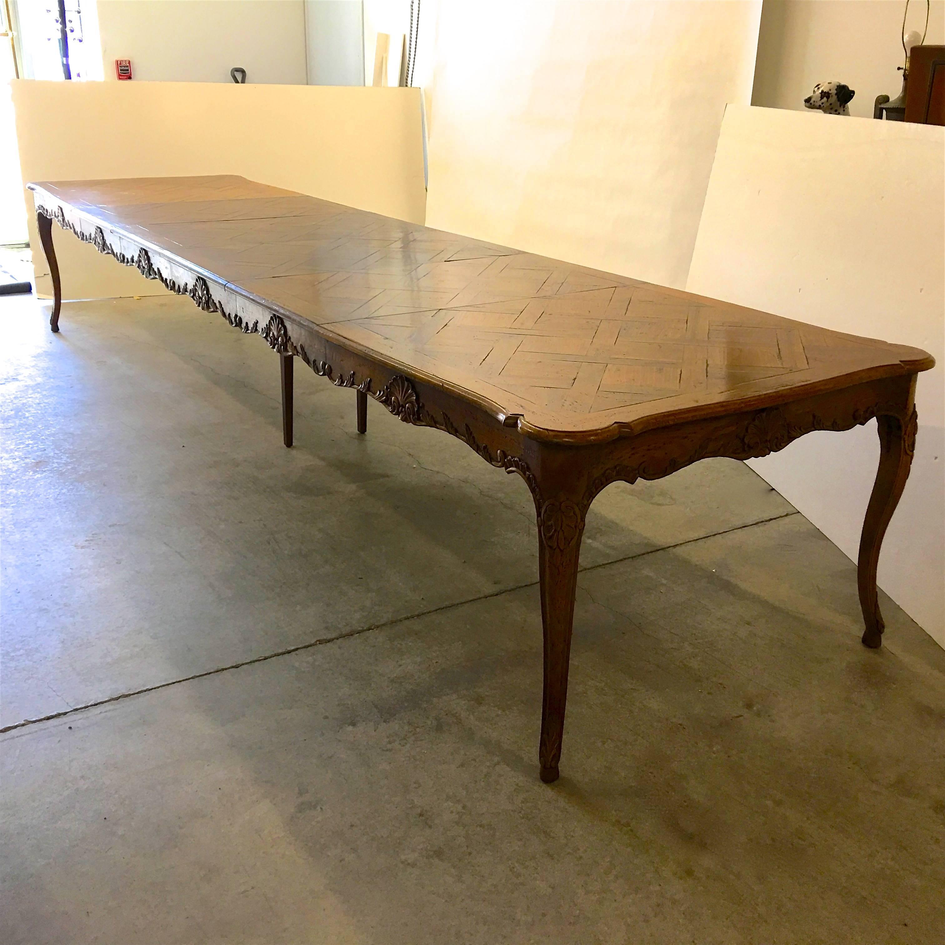 American Don Ruseau Provincial Walnut Parquetry Dining Table Seats 12 (SATURDAY SALE)