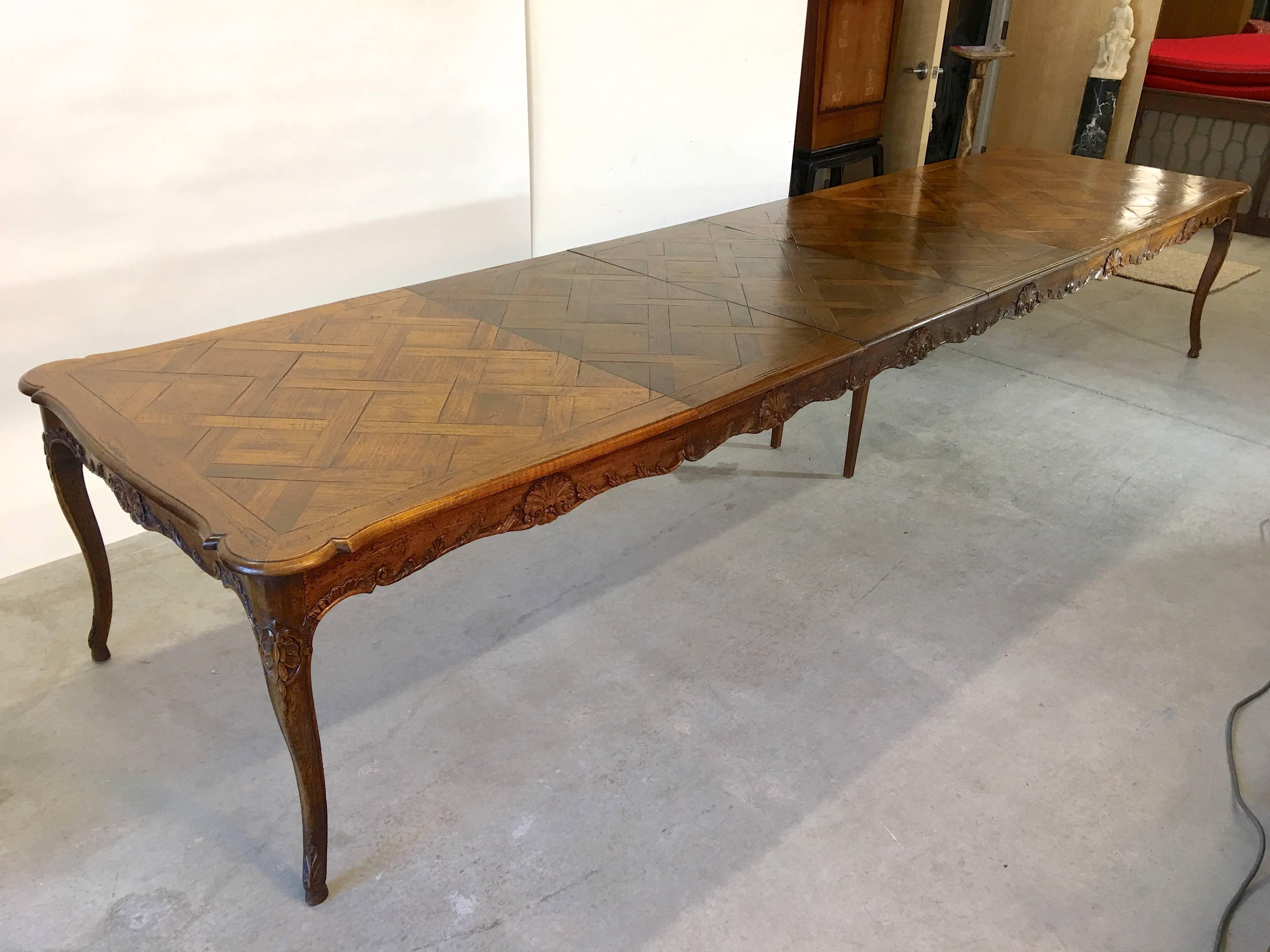 Don Ruseau Provincial Walnut Parquetry Dining Table Seats 12 (SATURDAY SALE) In Good Condition In Hanover, MA