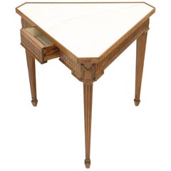 Don Ruseau Marble-Top Triangular Gueridon Lamp Table One Drawer
