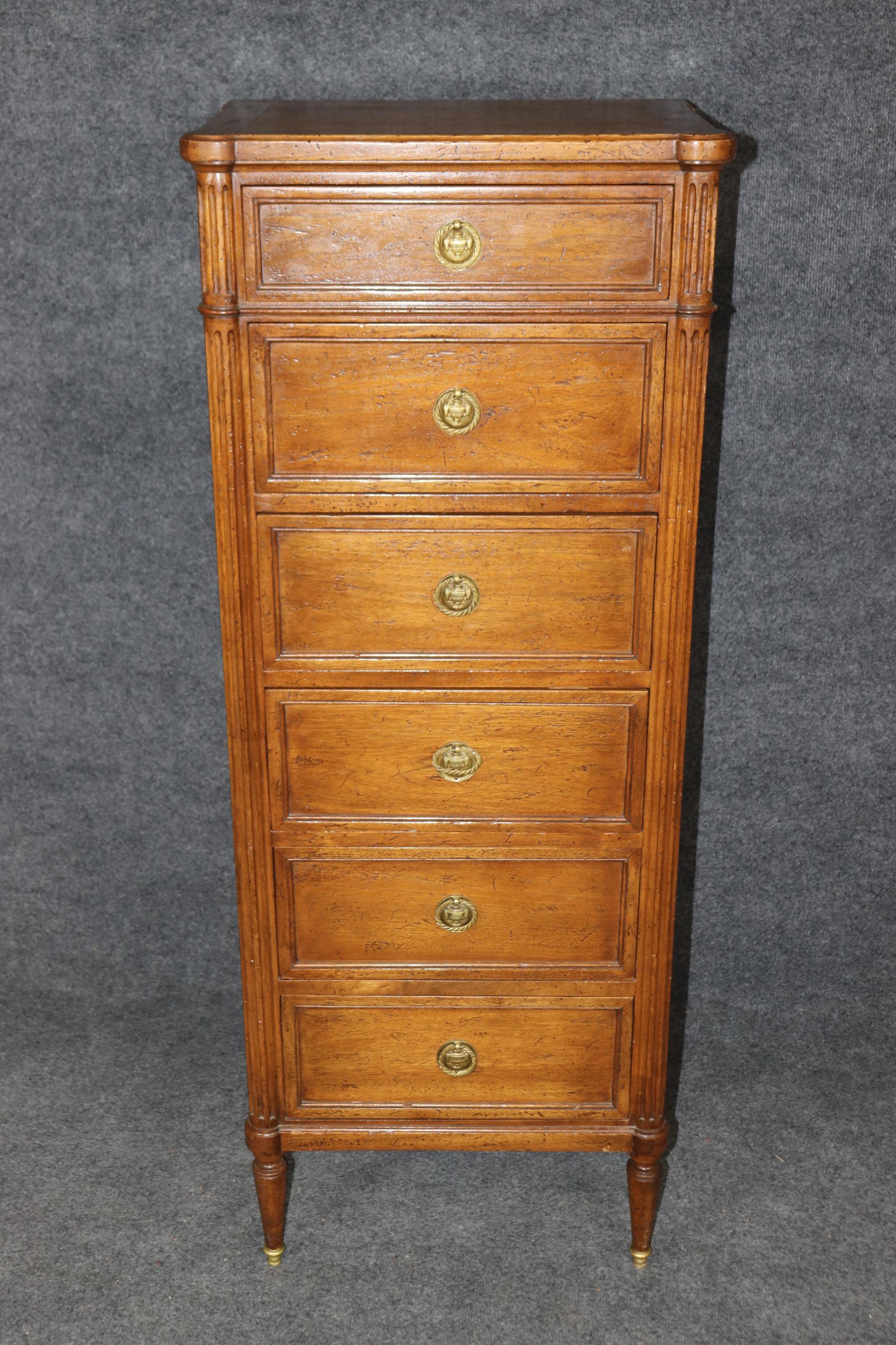 Brass Don Ruseau Walnut French Louis XVI Style Lingerie Chest Dresser Circa 1960s For Sale