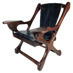 Don S. Shoemaker 1970's Mexican "Swinger" Cueramo Wood and Leather Chair