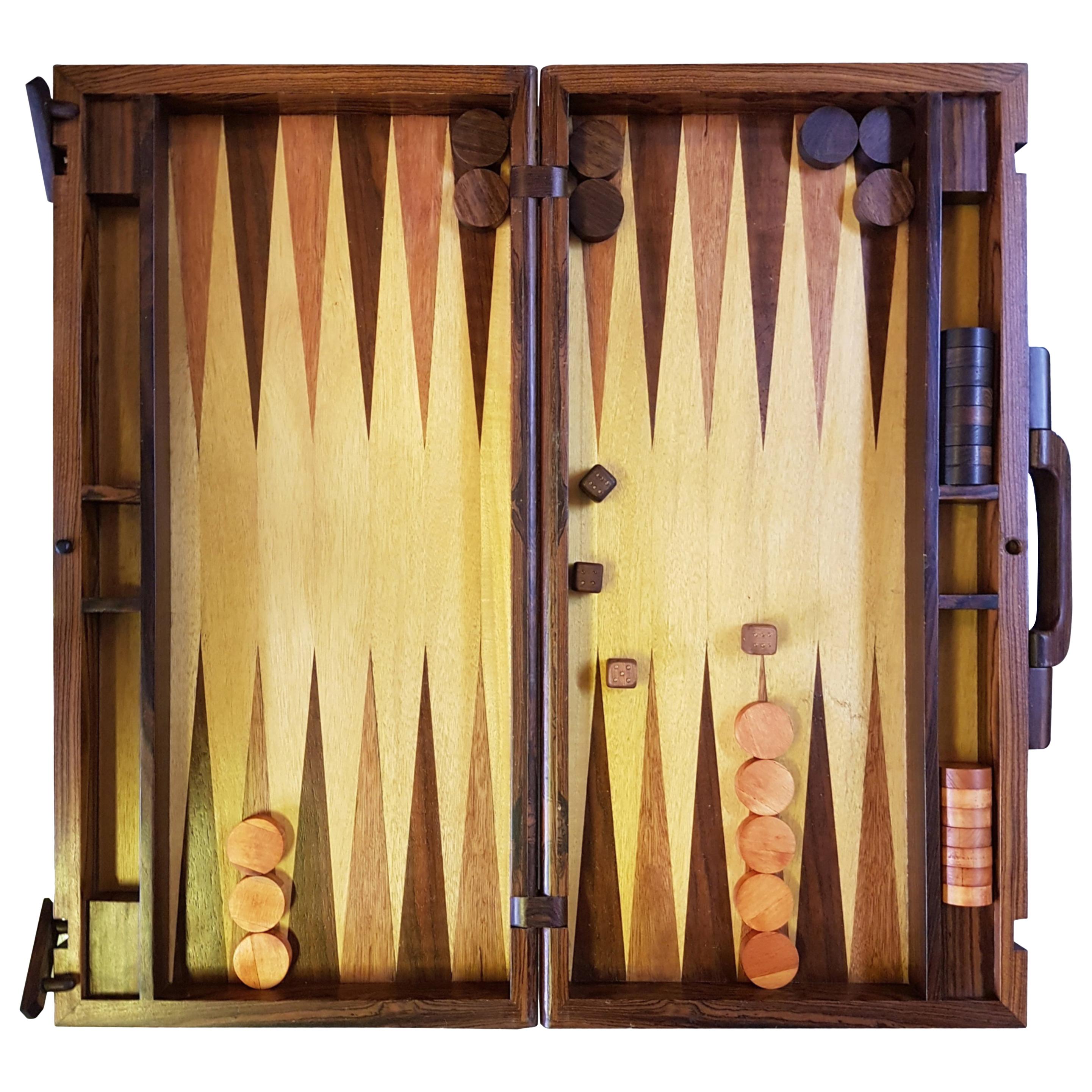 Don S. Shoemaker Mexican MCM Large Hardwood Marquetry Backgammon Set