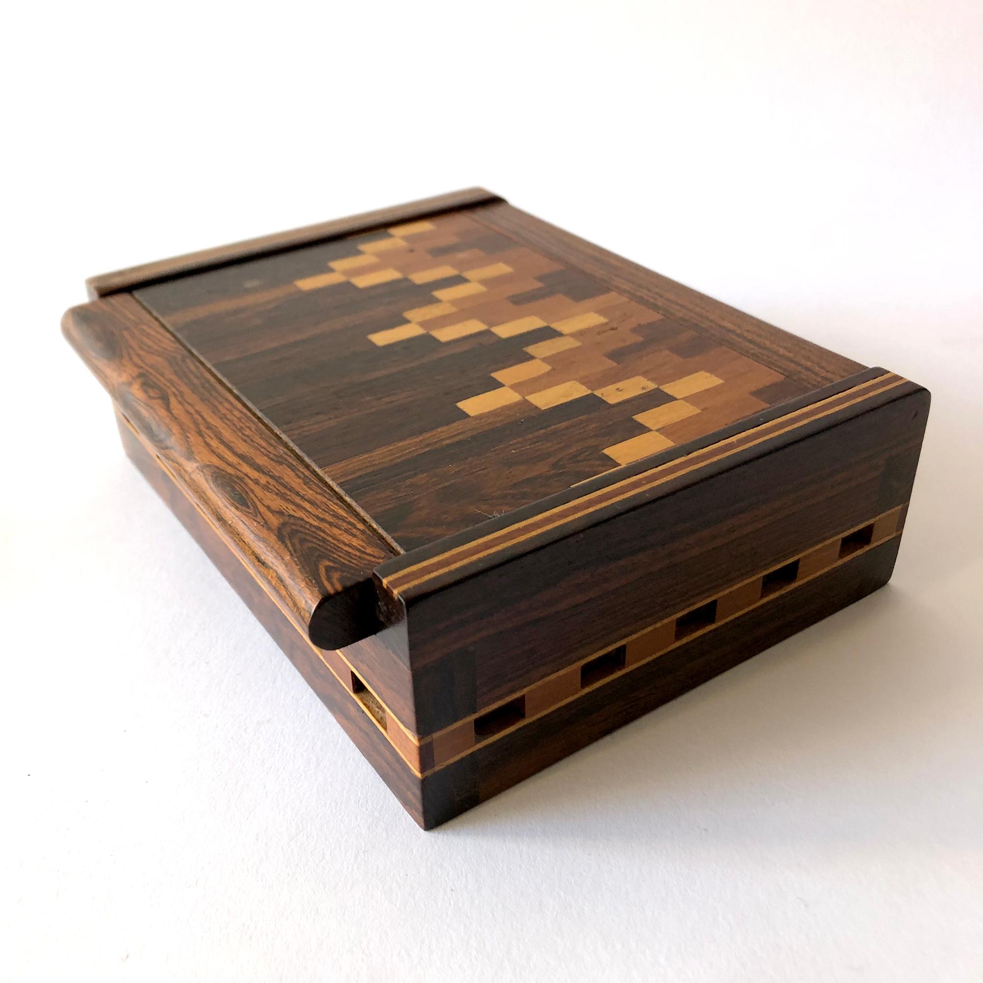 Mid-Century Modern Don S. Shoemaker Mexican Modern Inlaid Mixed Woods Parquetry Hinged Box For Sale