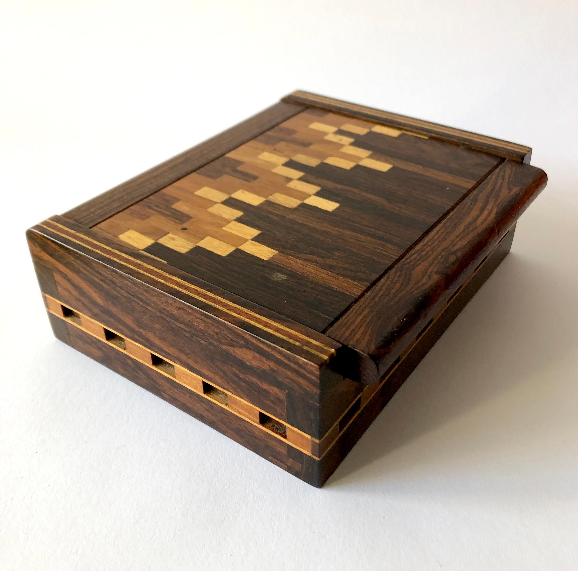 Don S. Shoemaker Mexican Modern Inlaid Mixed Woods Parquetry Hinged Box In Good Condition For Sale In Palm Springs, CA