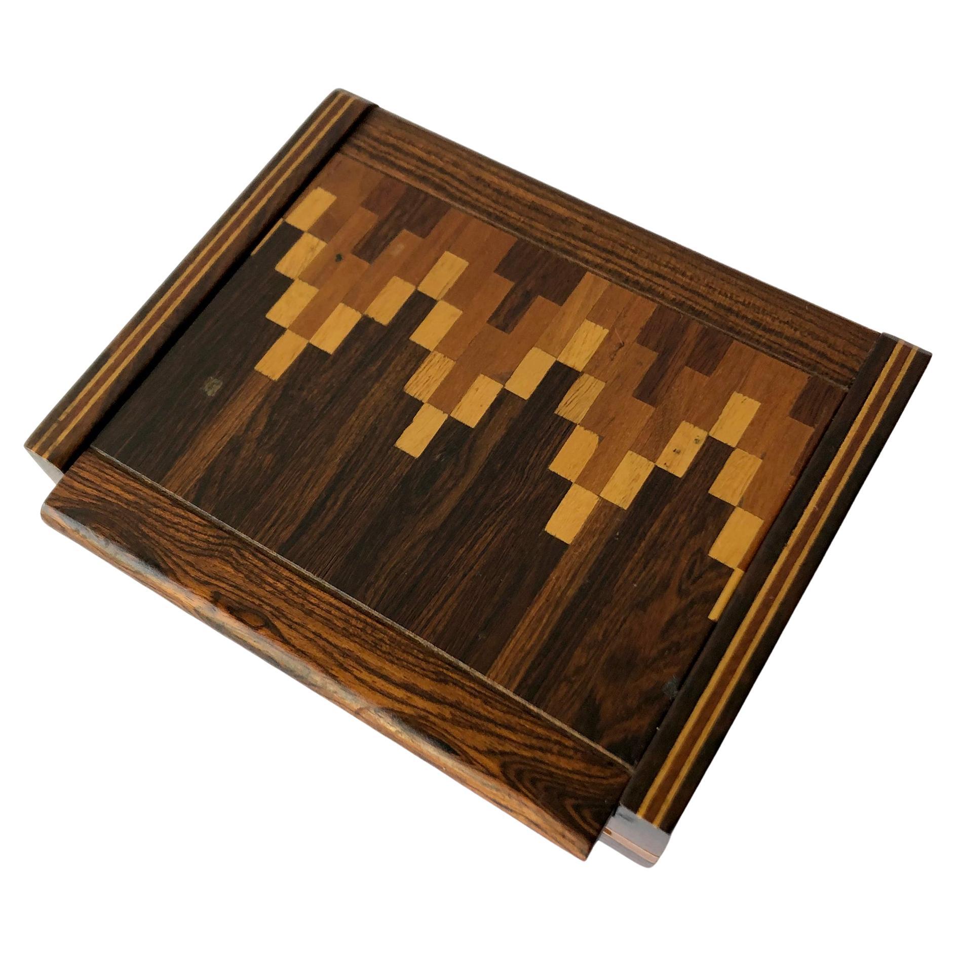 Don S. Shoemaker Mexican Modern Inlaid Mixed Woods Parquetry Hinged Box For Sale