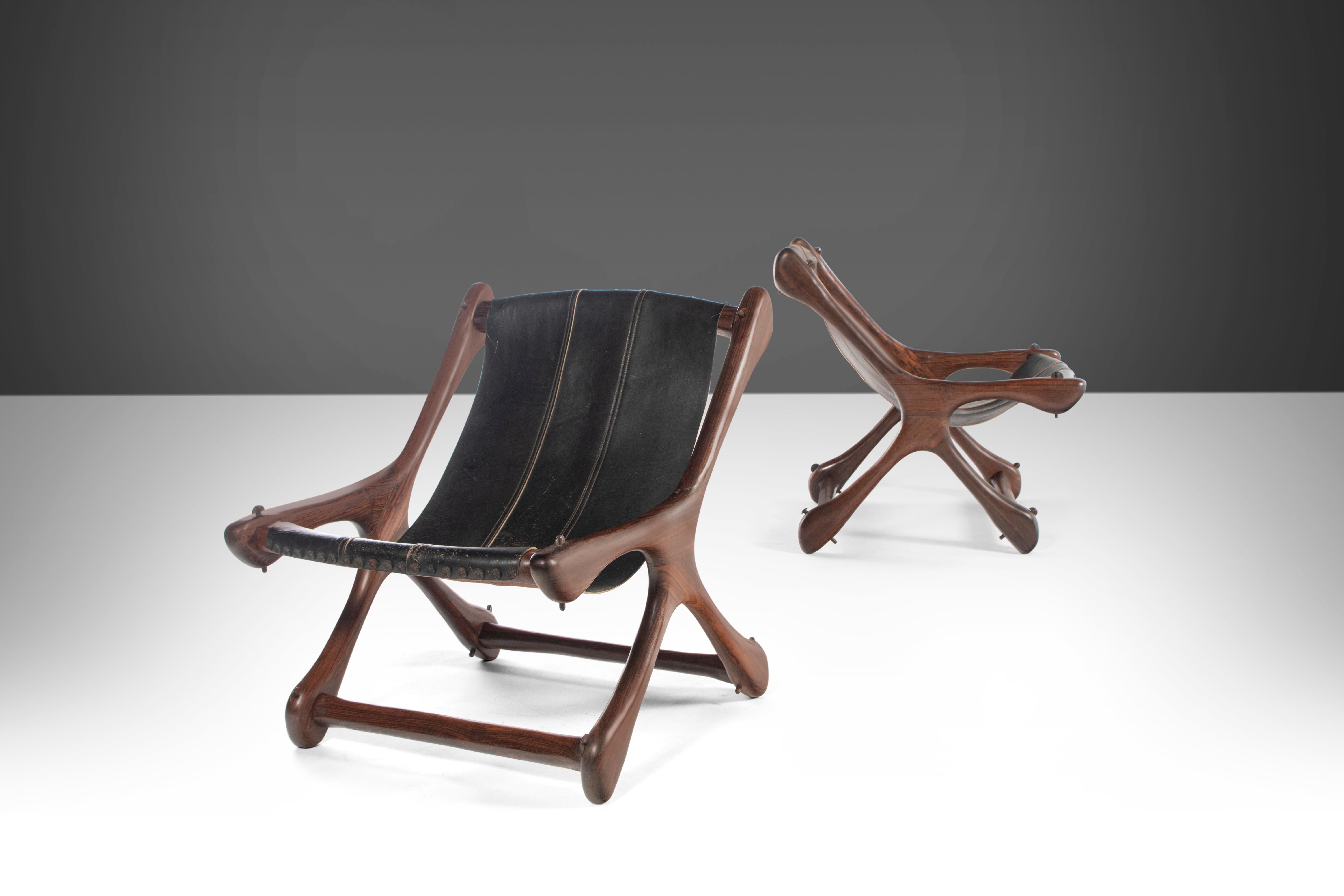 Mid-Century Modern Don Shoemaker Sloucher Rosewood & Leather Sling Chairs for Señal Furniture, 1960