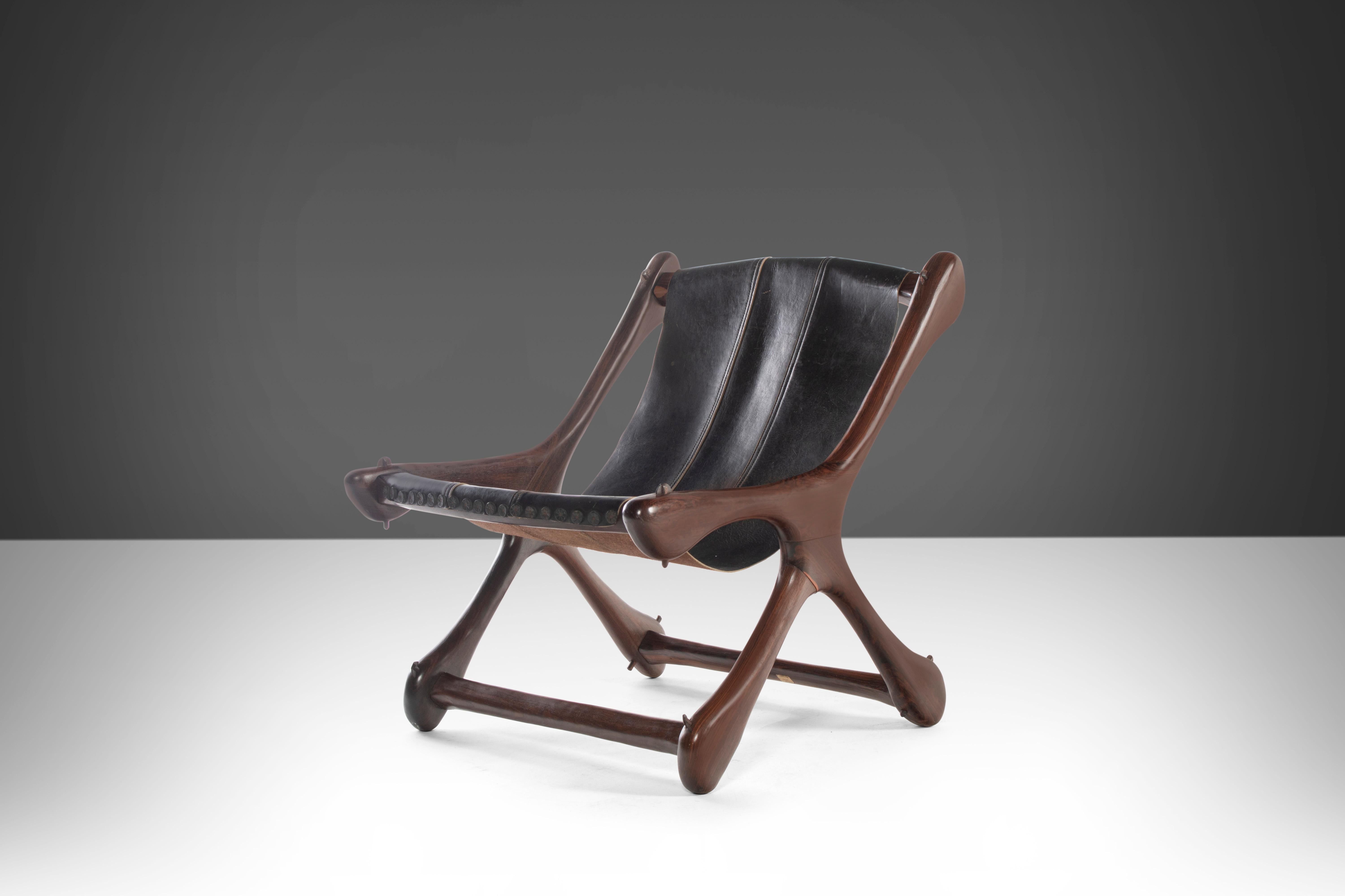 Mexican Don Shoemaker Sloucher Rosewood & Leather Sling Chairs for Señal Furniture, 1960