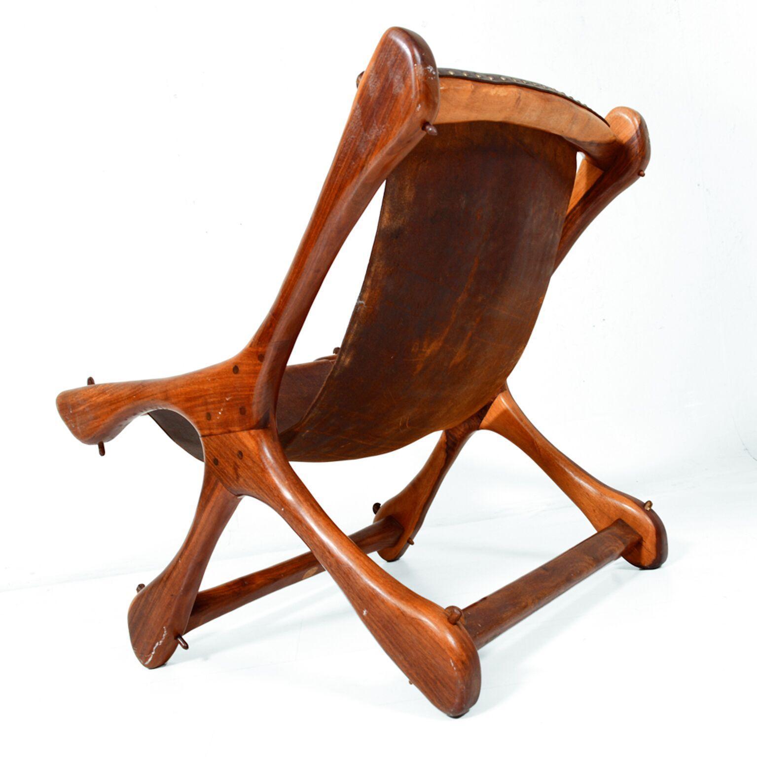 Mid-Century Modern Don S Shoemaker Vintage Aged Leather Lounge Sloucher Sling Chair, Mexico